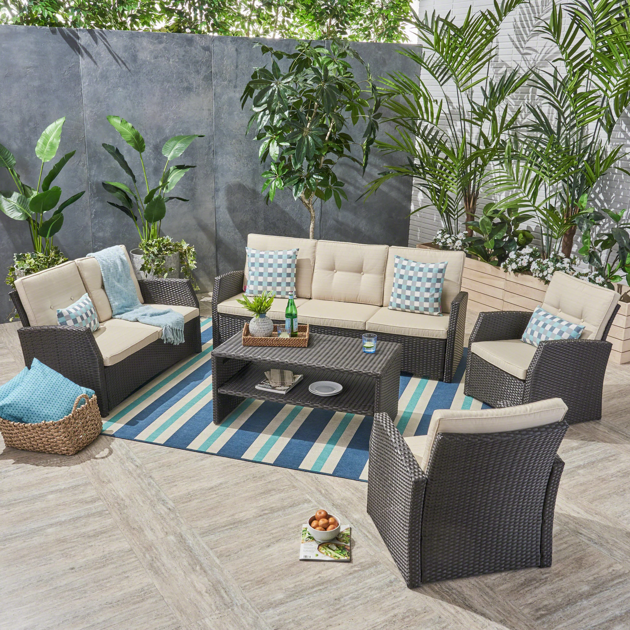 Roswell Outdoor 7 Seater Wicker Chat Set - furnishings