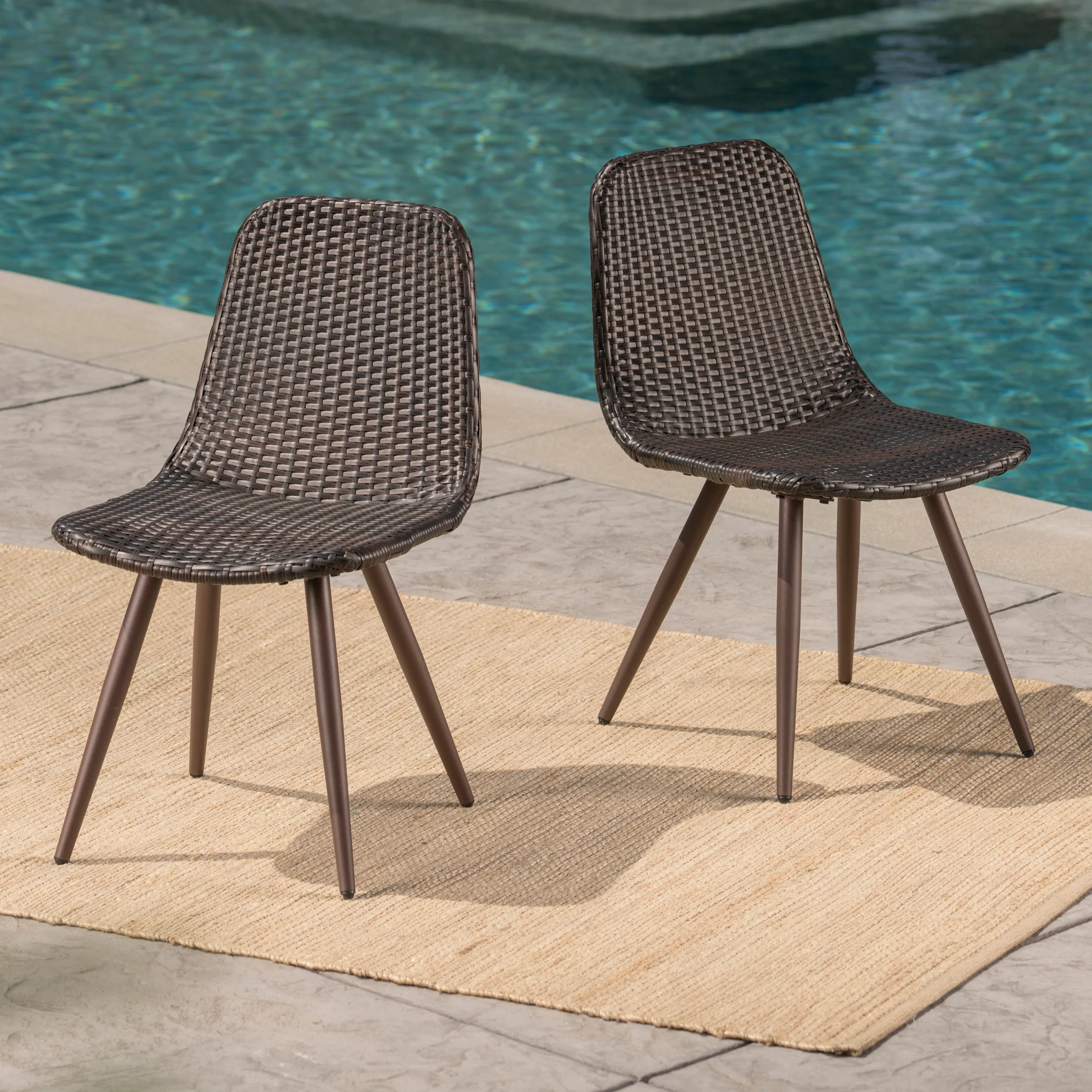 Gilda Outdoor Multibrown Wicker Dining Chairs with Dark Brown Powder Coated Legs - furnishings
