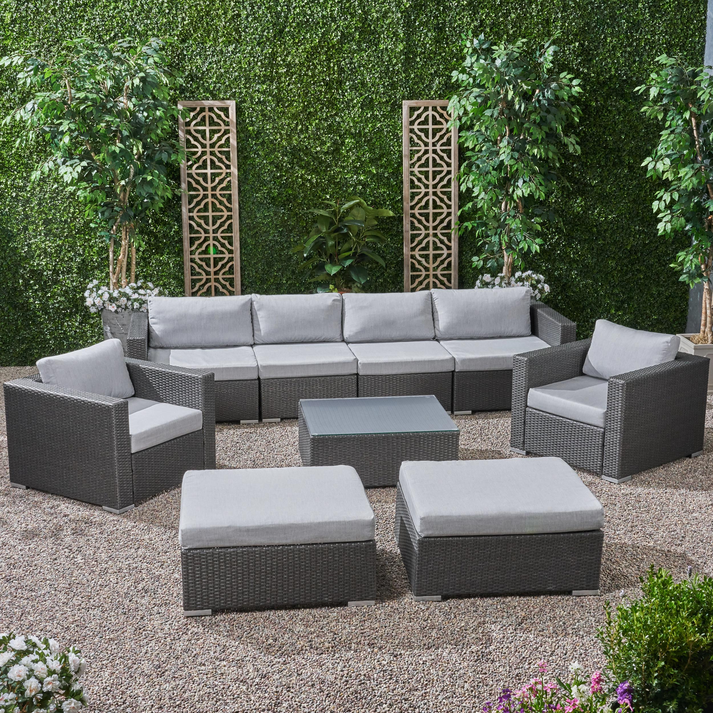 Kyra Outdoor 6 Seater Wicker Modular Sectional Sofa Set with Sunbrella Cushions - furnishings