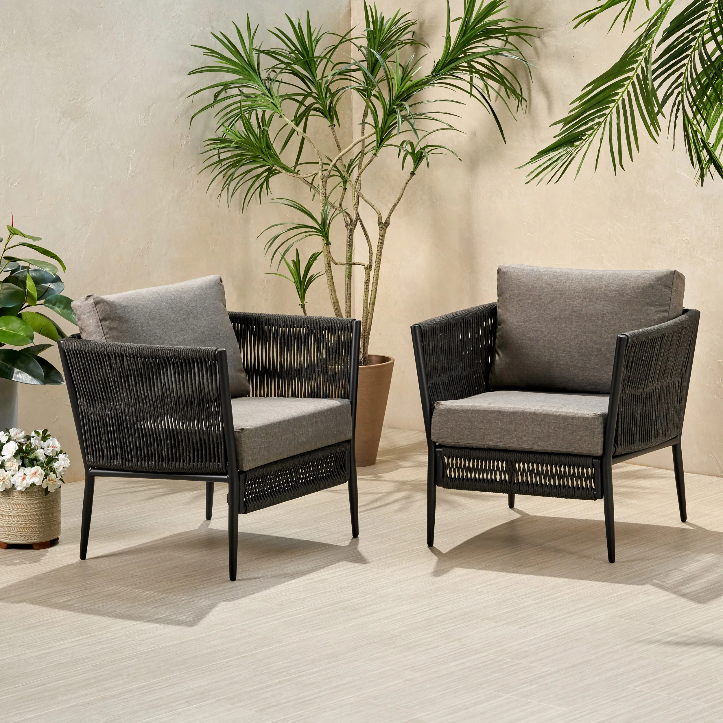 Sefora Outdoor Rope Club Chair with Cushions (Set of 2) - furnishings