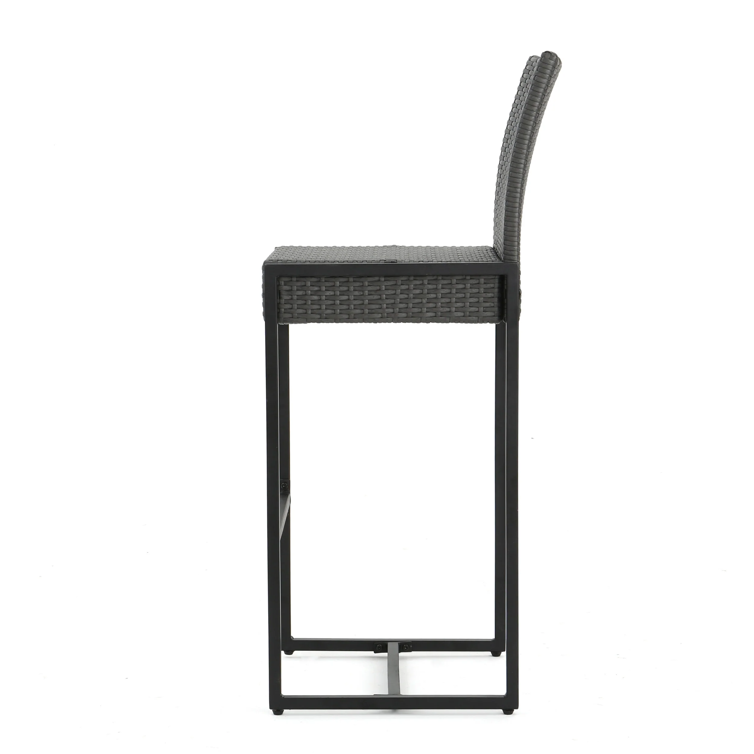 Conrad Outdoor Transitional 30-Inch Gray Wicker Barstools with Metal Frame - furnishings