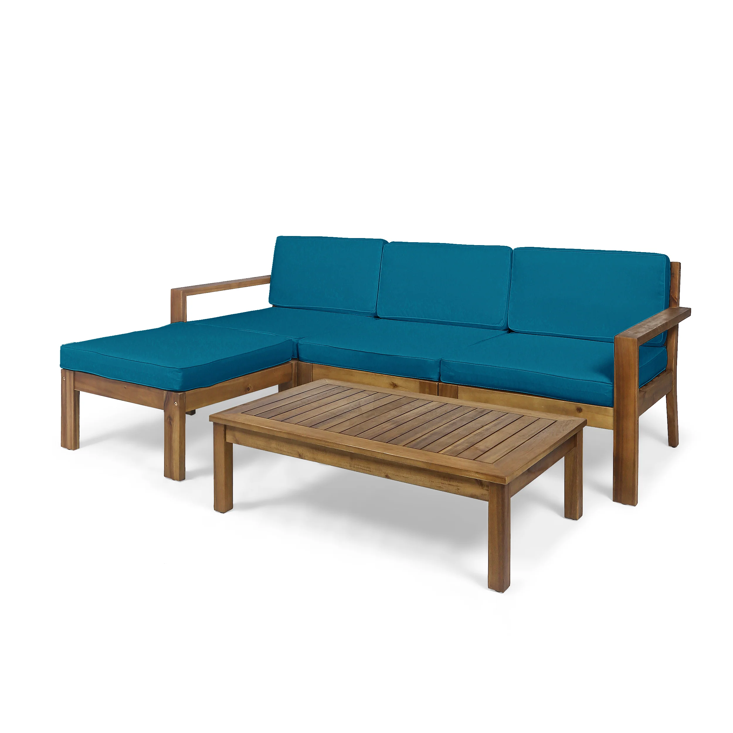 Makayla Ana Outdoor 3 Seater Acacia Wood Sofa Sectional with Cushions - furnishings