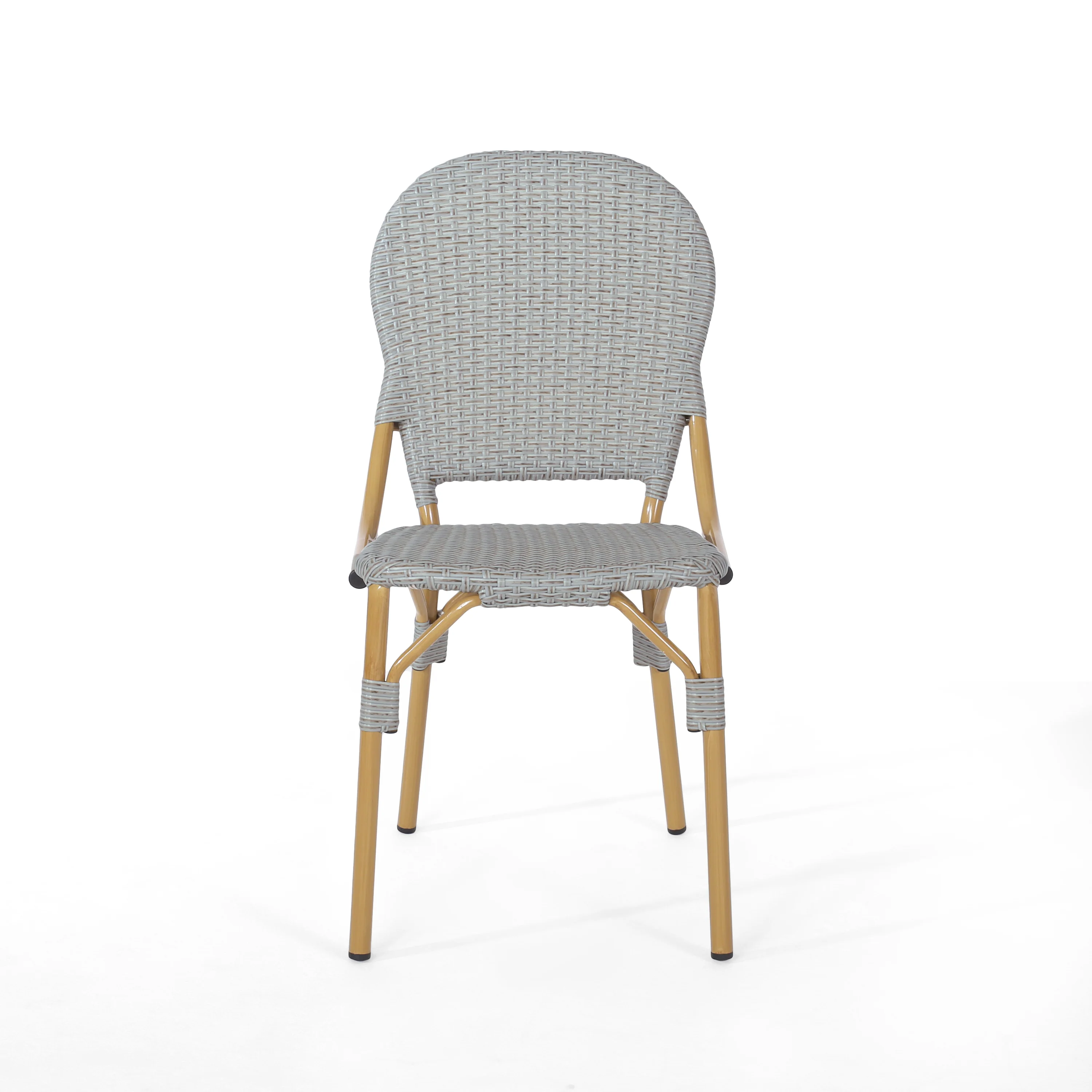Gallia Outdoor Aluminum French Bistro Chairs, Set of 2, Grey and Bamboo Finish - furnishings