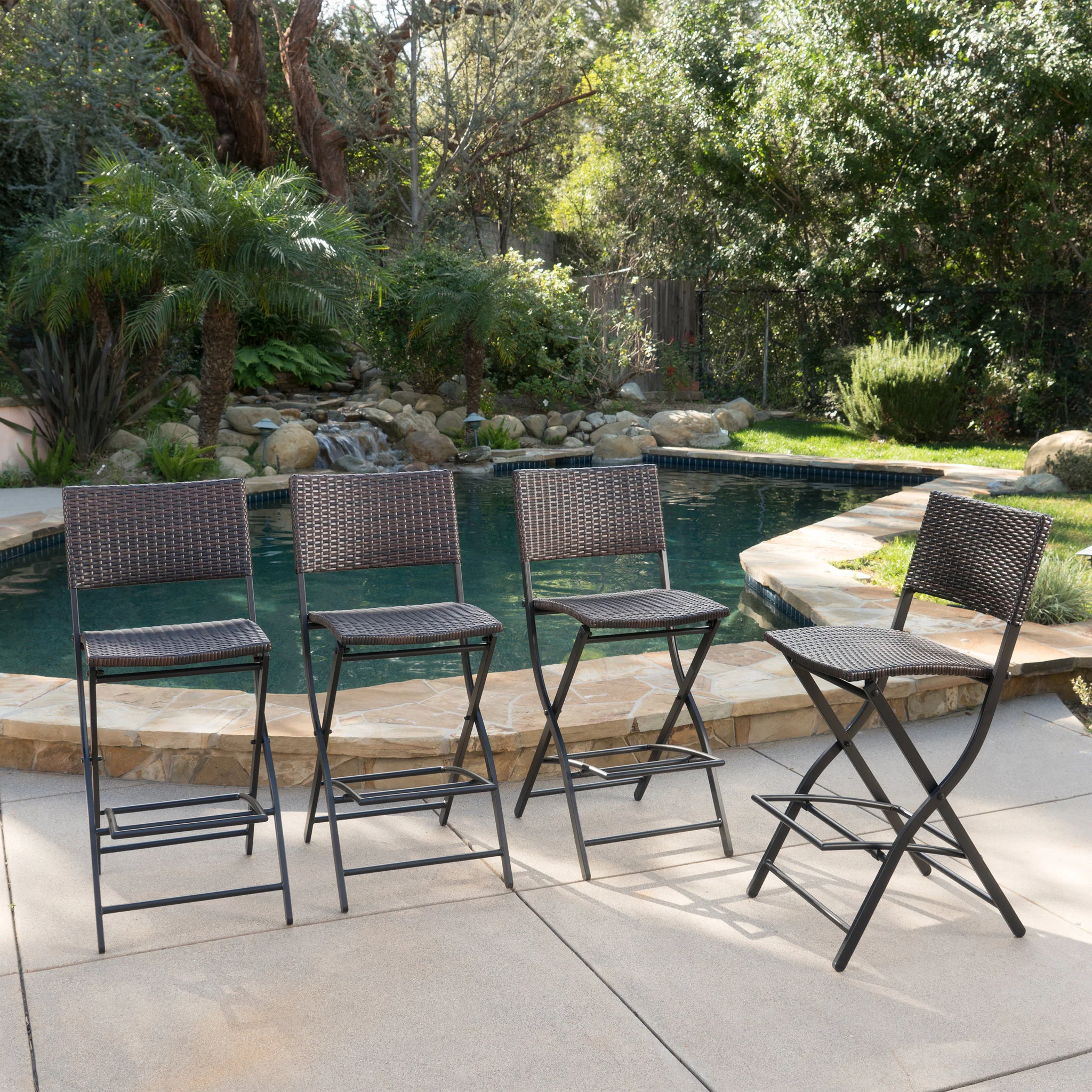 Marinelli Outdoor Multibrown Wicker 28-Inch Barstools (Set of 4) - furnishings