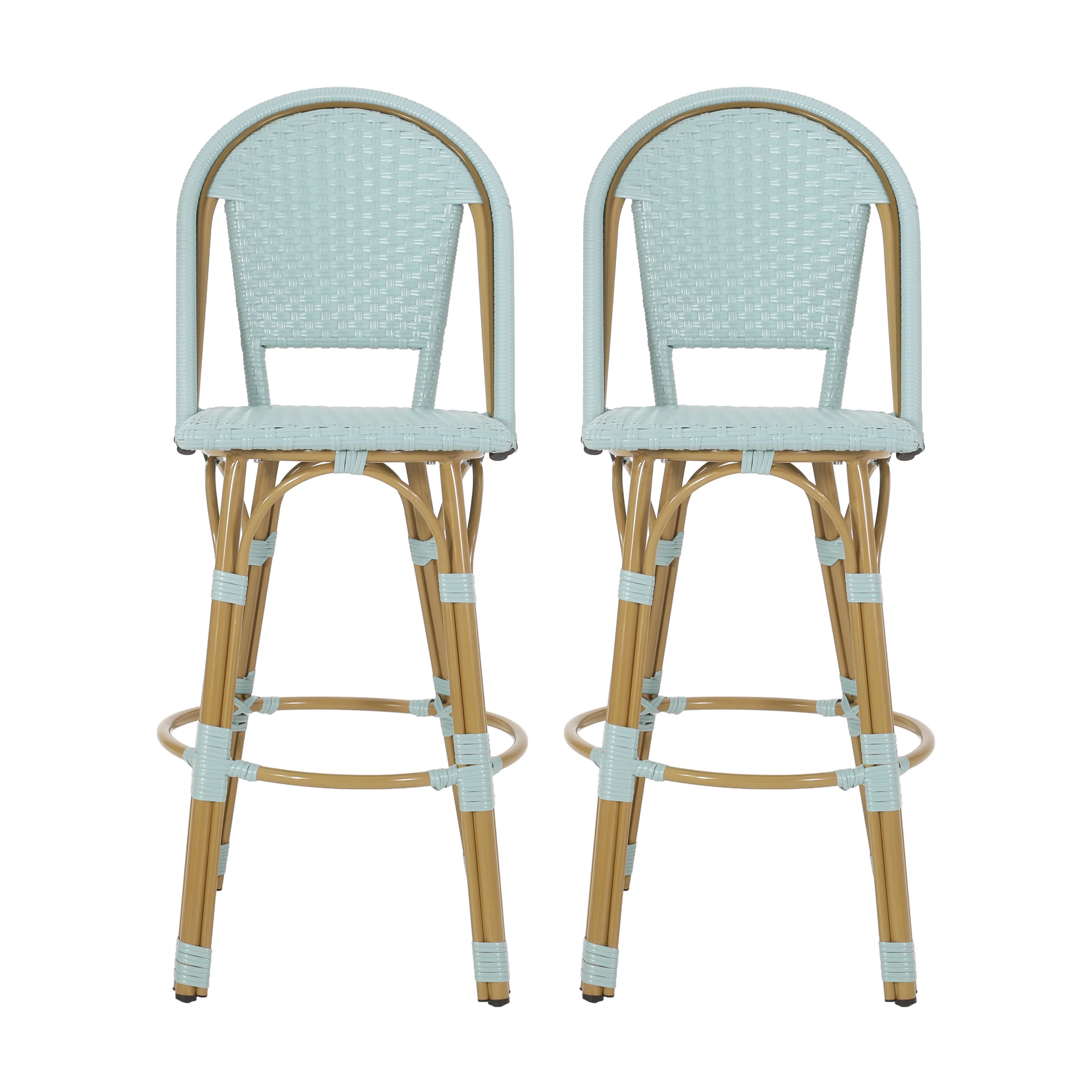 Cotterell Outdoor French Wicker and Aluminum 29.5 Inch Barstools, Set of 2 - furnishings