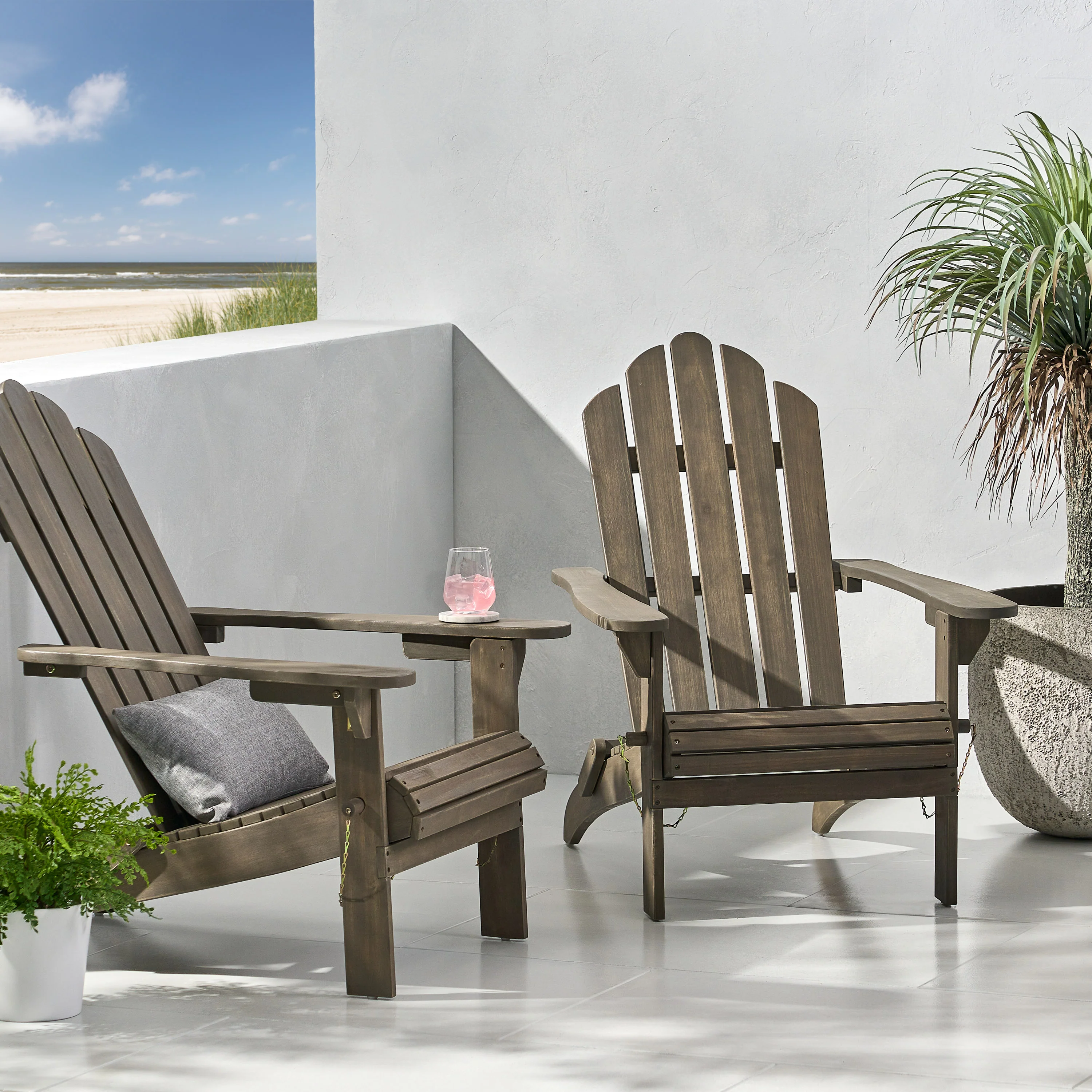 Cara Outdoor Acacia Wood Foldable Adirondack Chairs, Set of 2 - furnishings