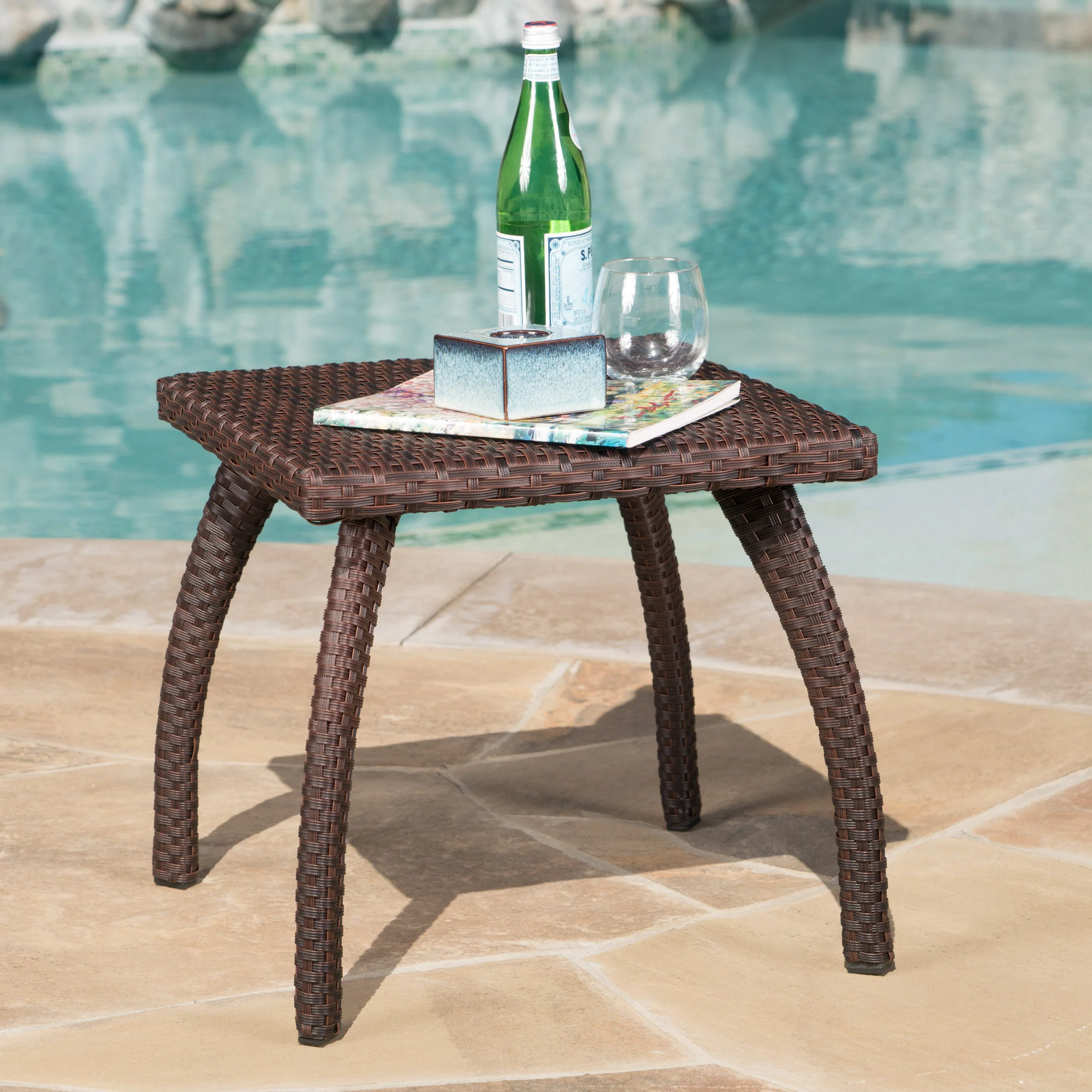 Maui Outdoor 3-piece Brown Wicker Chat Set with Cushions - furnishings