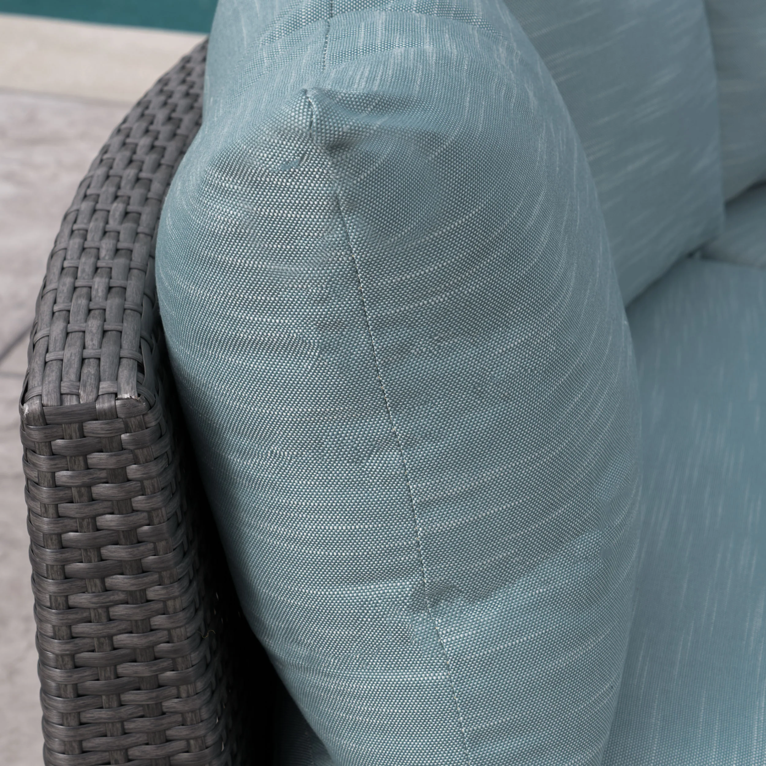 Venice Outdoor 5 Piece Gray Wicker Sectional Sofa Set with Teal Cushions - furnishings
