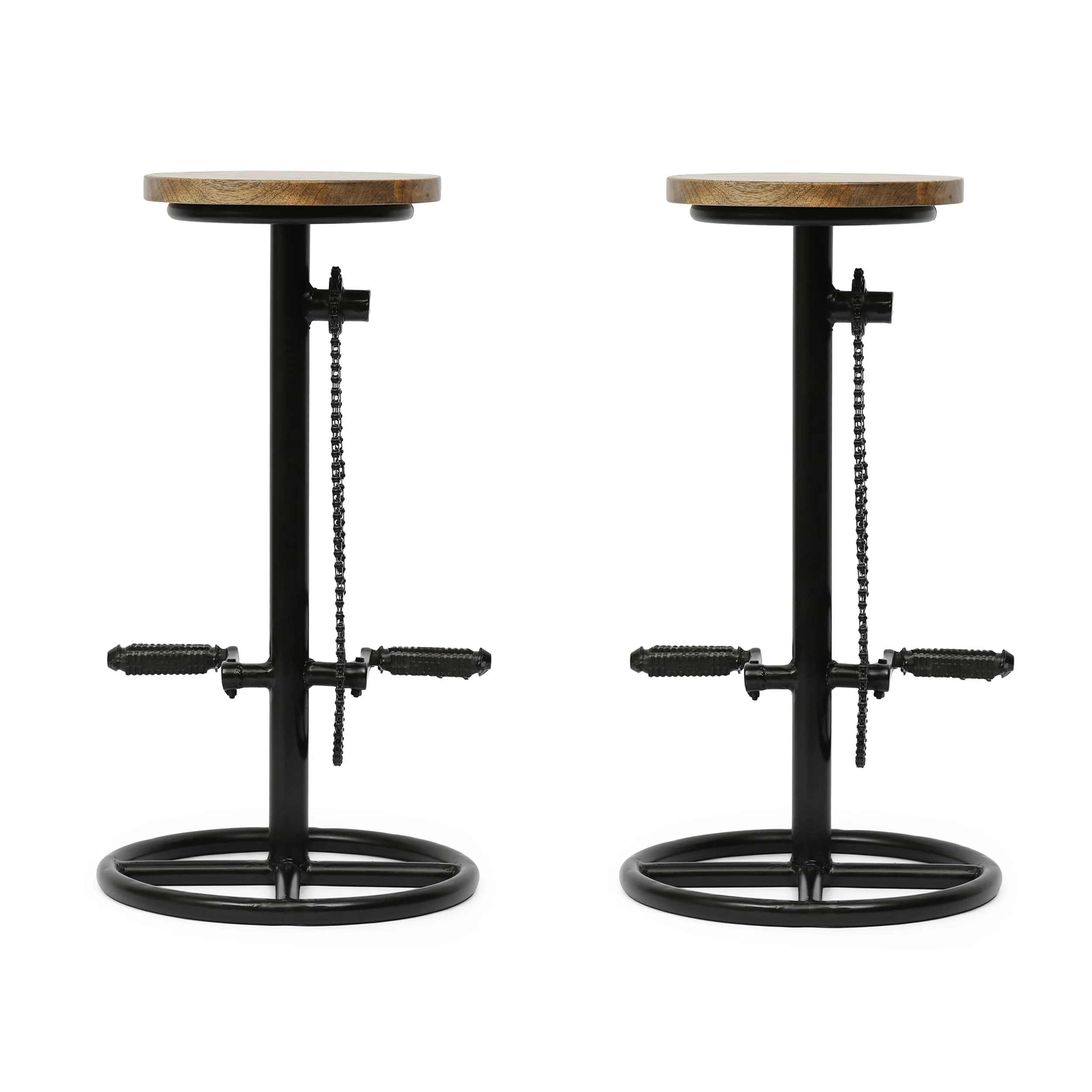 Lepley Industrial Handcrafted Mango Wood Pedal Barstool - furnishings