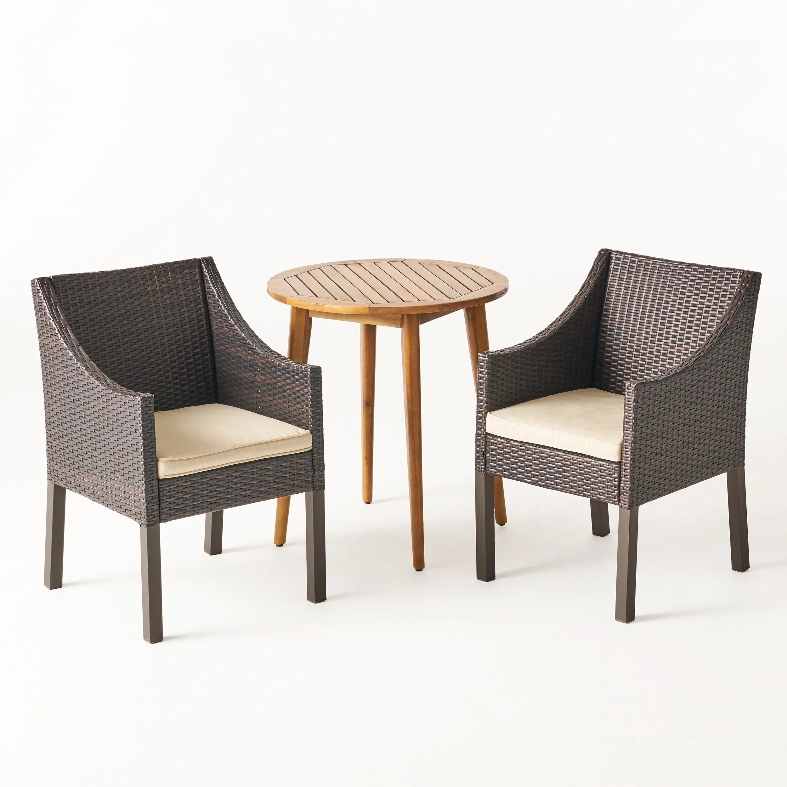 Jean Outdoor 3 Piece Wood  and Wicker Bistro Set - furnishings