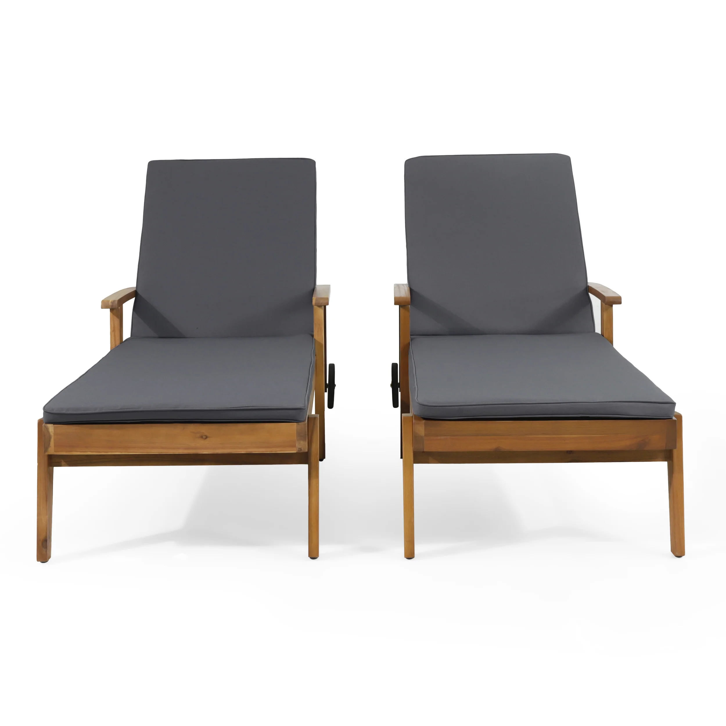 Lucknow Outdoor Acacia Wood Chaise Lounge with Water Resistant Cushion, Set of 2 - furnishings