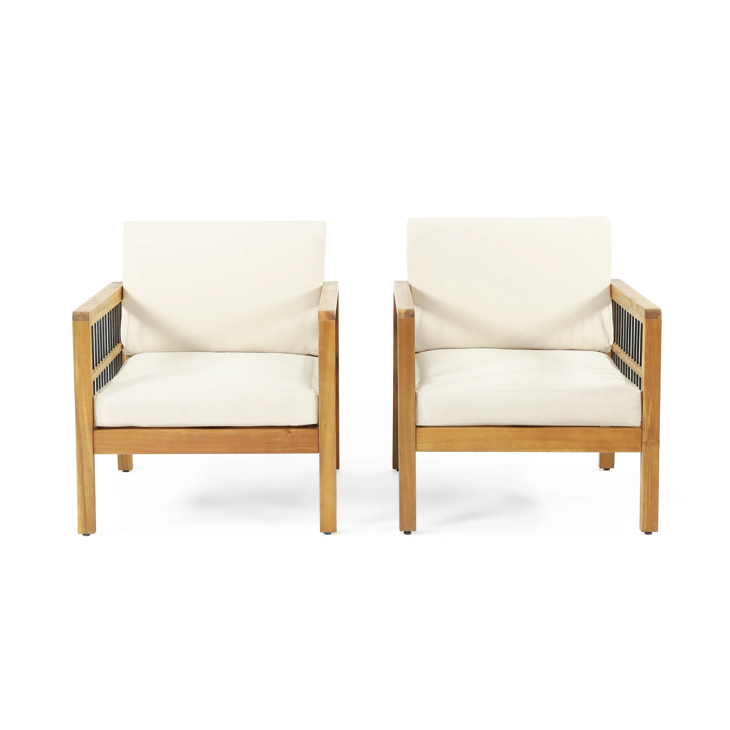 Sagewood Outdoor Acacia Wood Club Chairs with Cushions, Set of 2, Teak and Beige - furnishings
