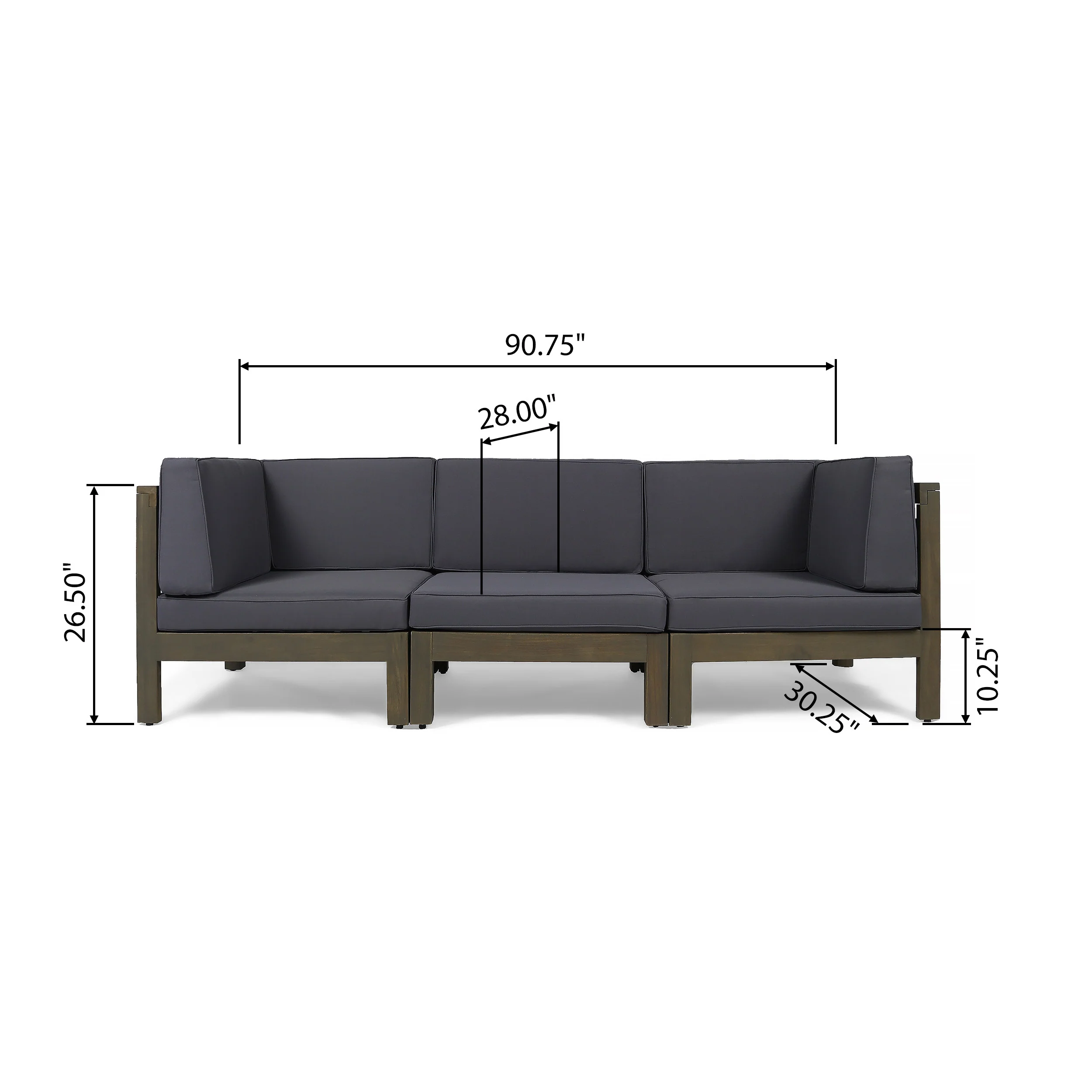 Dawson Outdoor Sectional Sofa Set - 3-Seater - Acacia Wood - Outdoor Cushions - furnishings