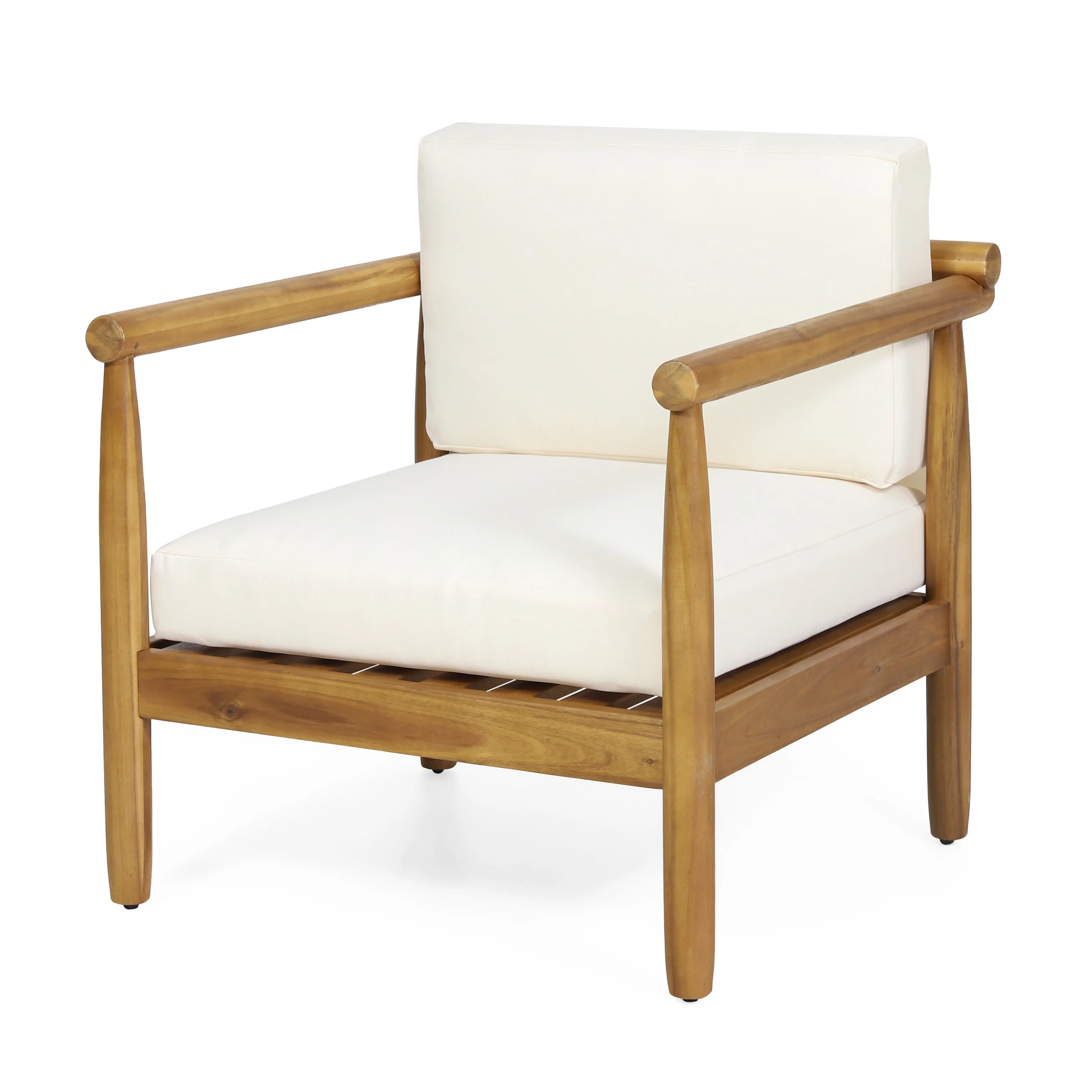Benewah Outdoor Acacia Wood Club Chair with Cushions, Teak and Cream - furnishings