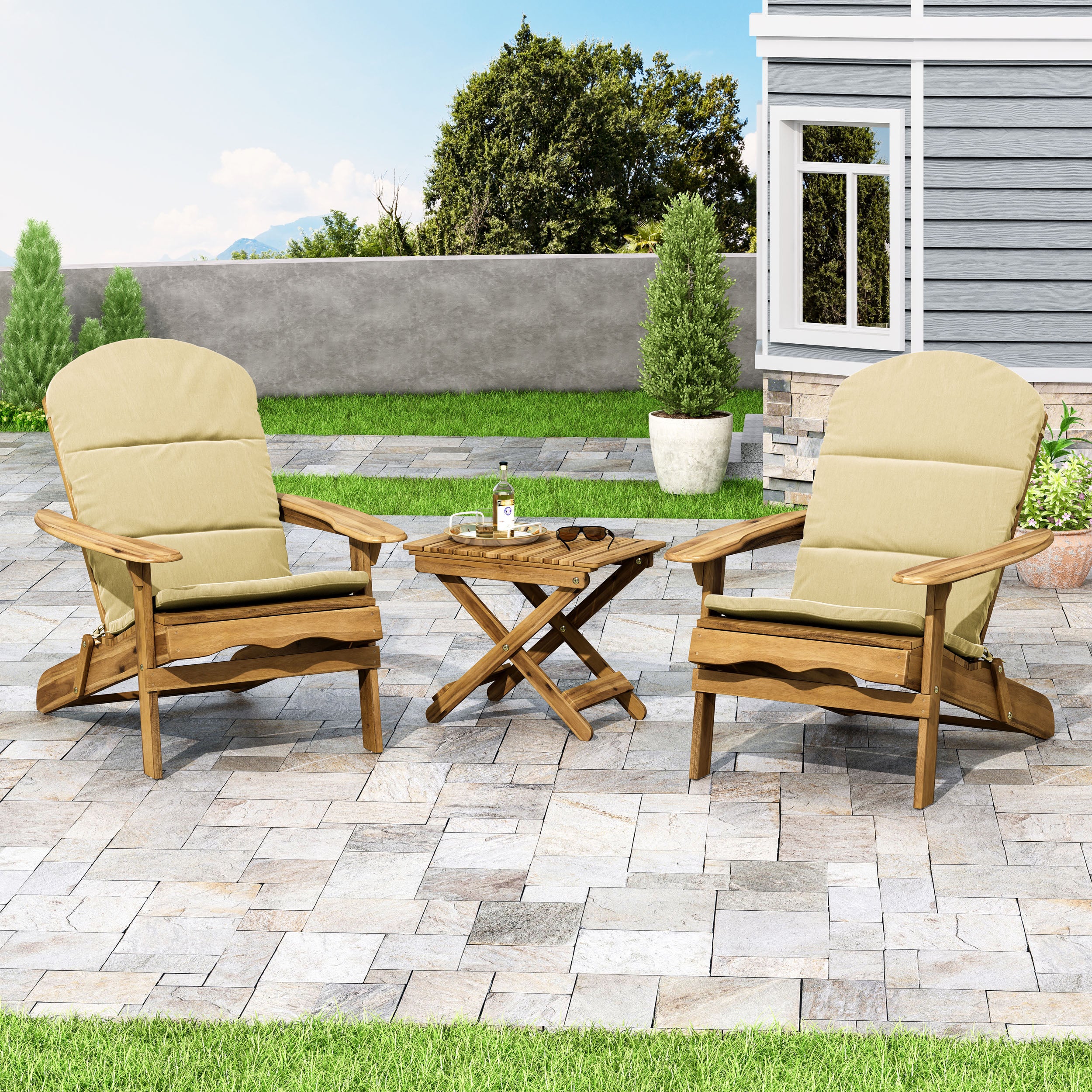 Reed Outdoor 2 Seater Acacia Wood Chat Set with Water Resistant Cushions - furnishings