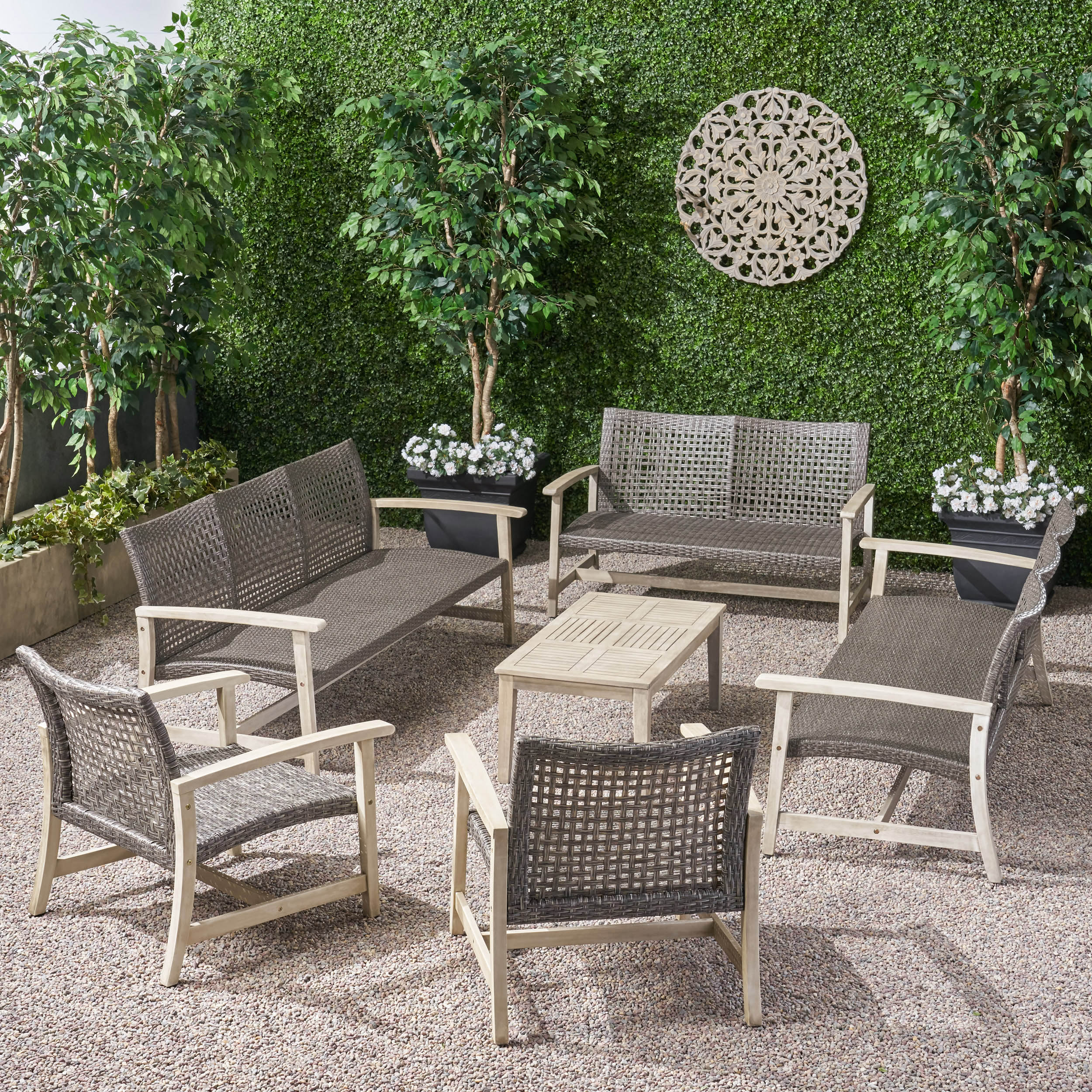 Alyssa Outdoor 6 Piece Sofa and Loveseat Chat Set - furnishings