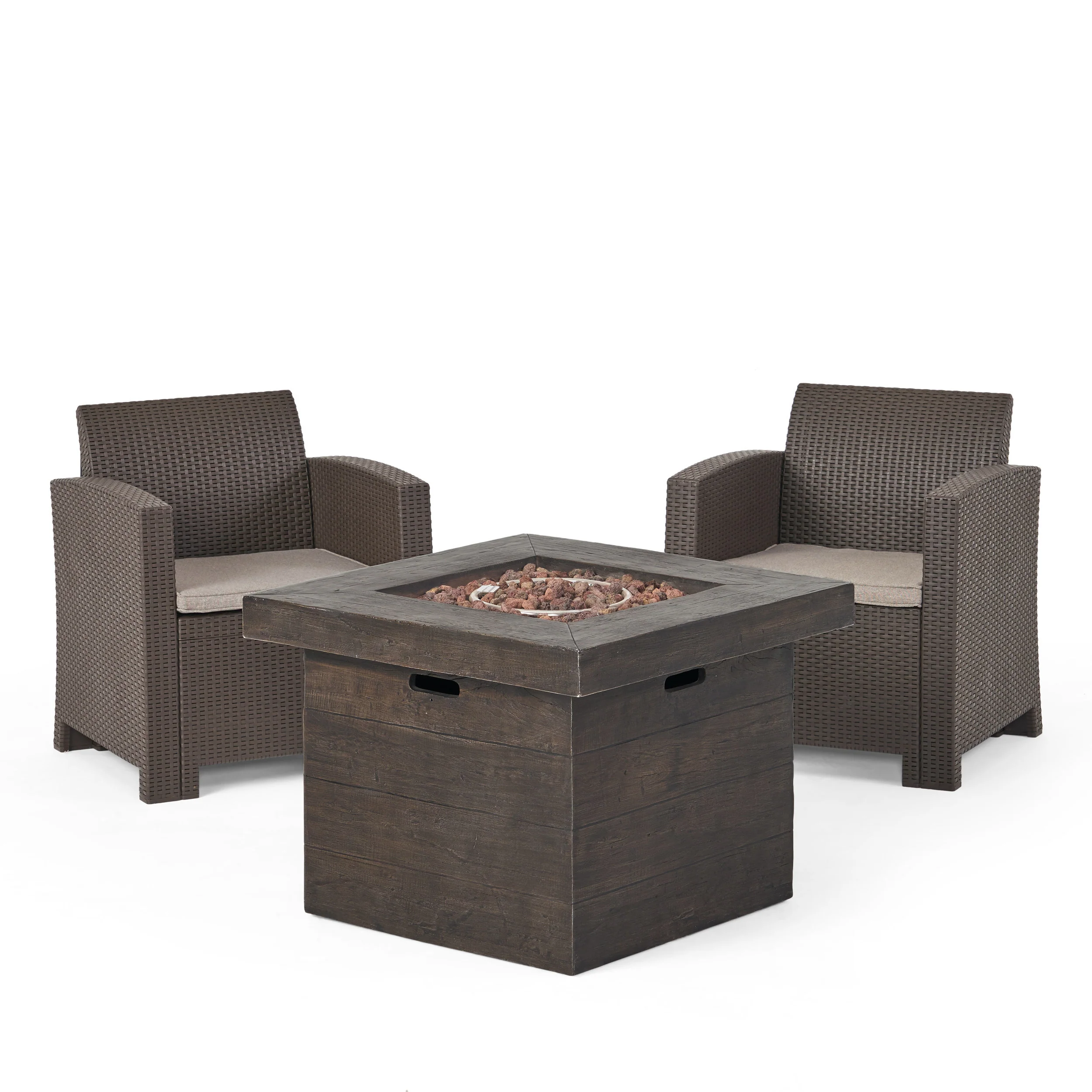 Ollie Outdoor 2-Seater Wicker Print Club Chair Chat Set with Fire Pit - furnishings