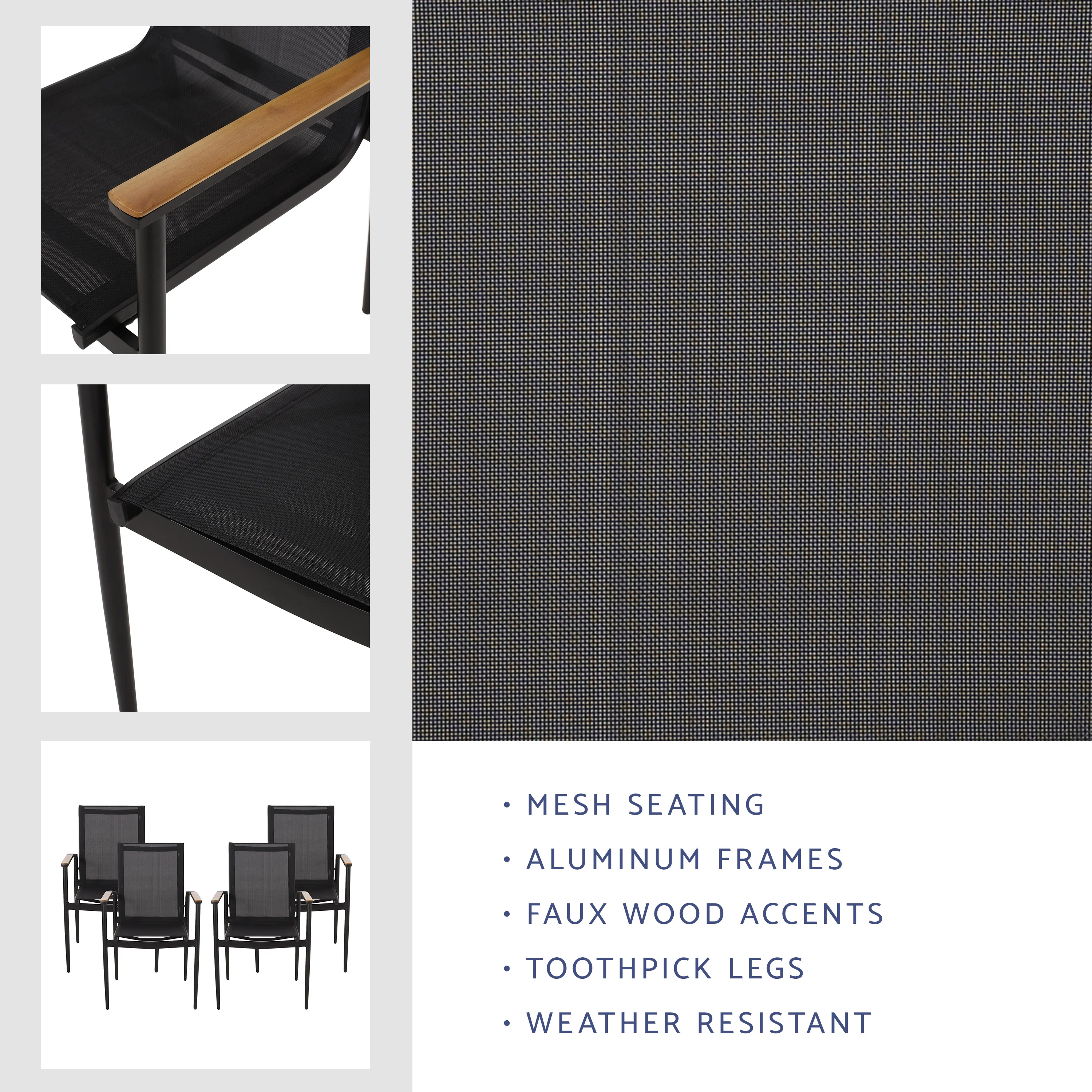 Shane Outdoor Mesh and Aluminum Dining Chairs - furnishings