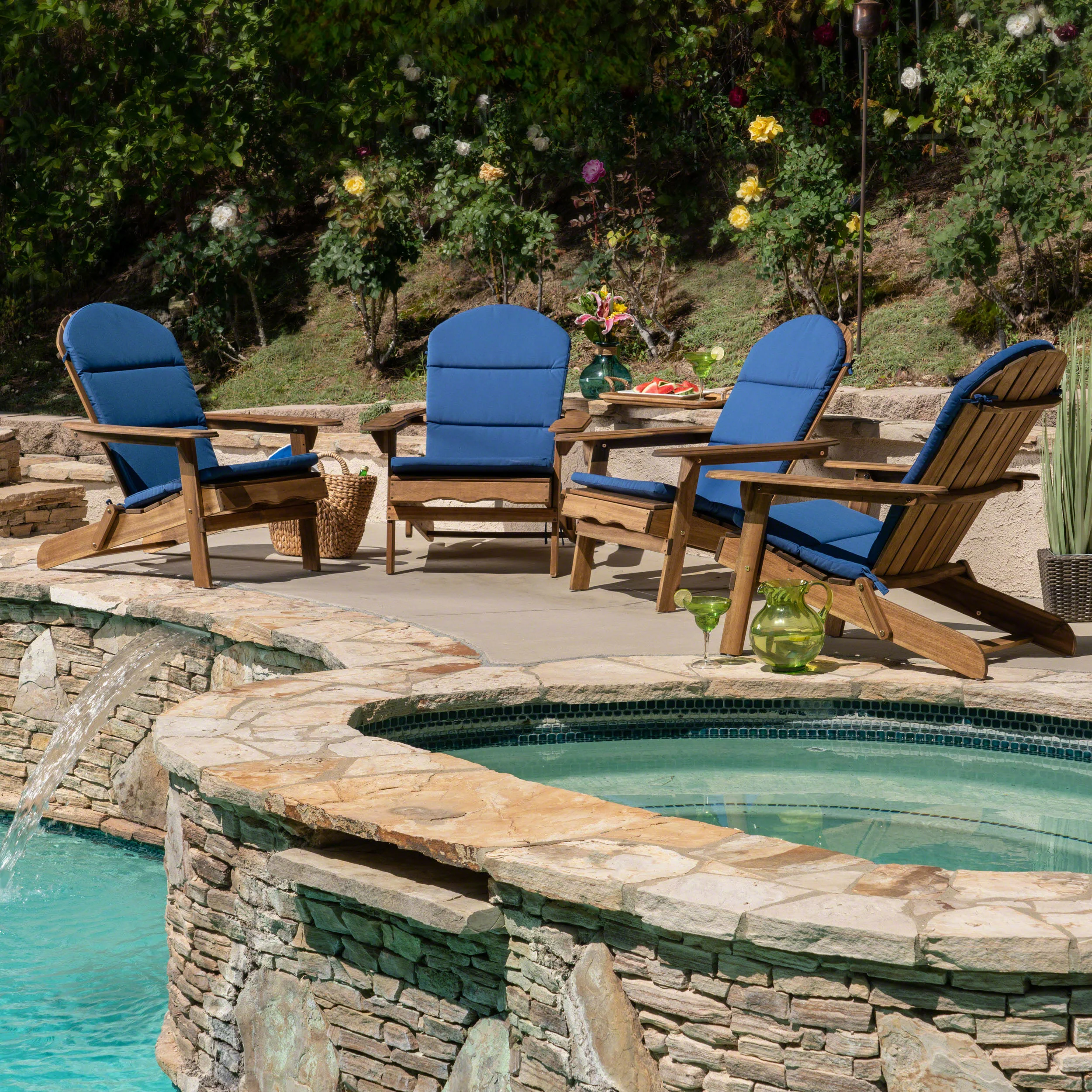 Amenda Outdoor Acacia Wood Folding Adirondack Chairs with Cushions - furnishings
