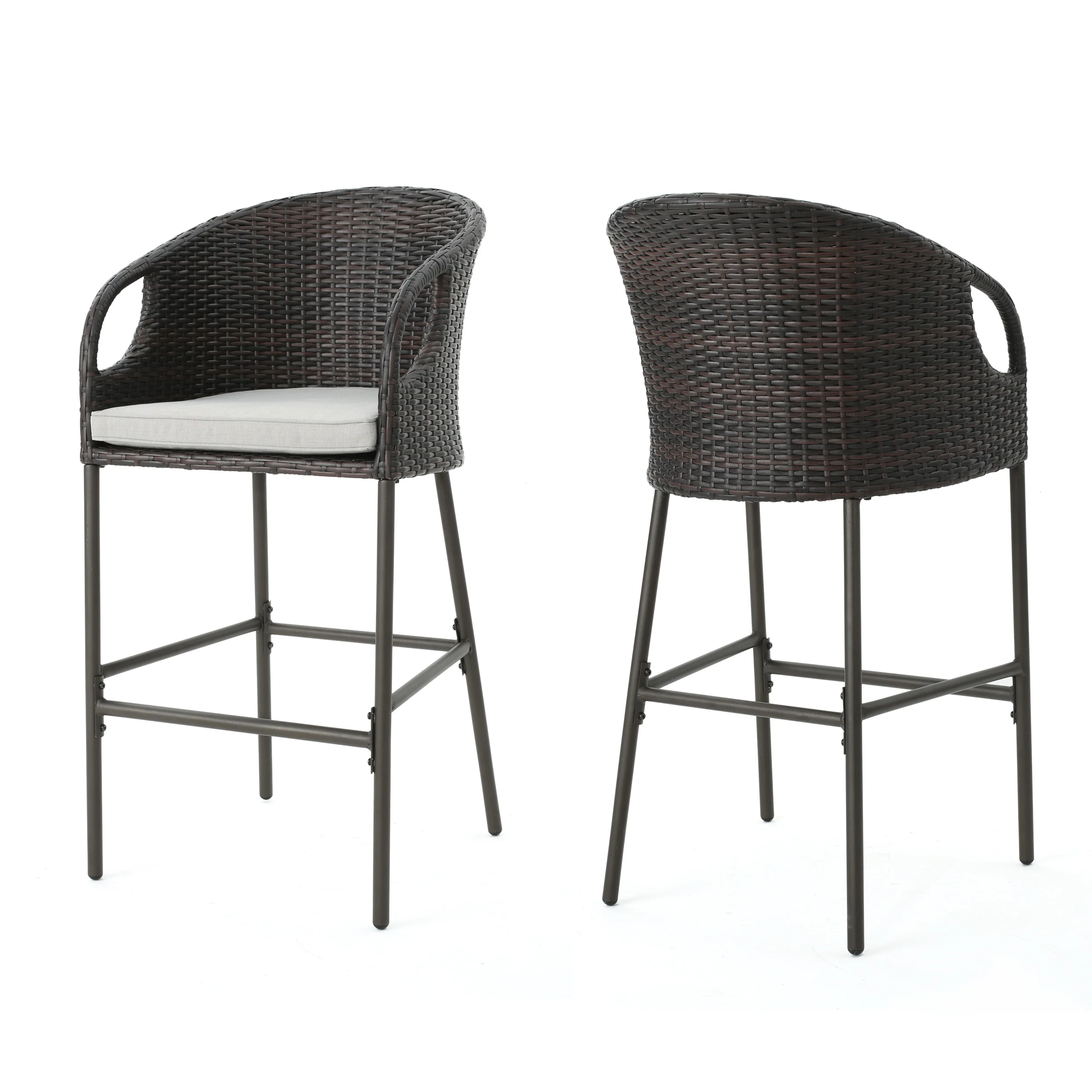 Dunlevy 31-Inch Outdoor Wicker Barstools with Water Resistant Cushions - furnishings