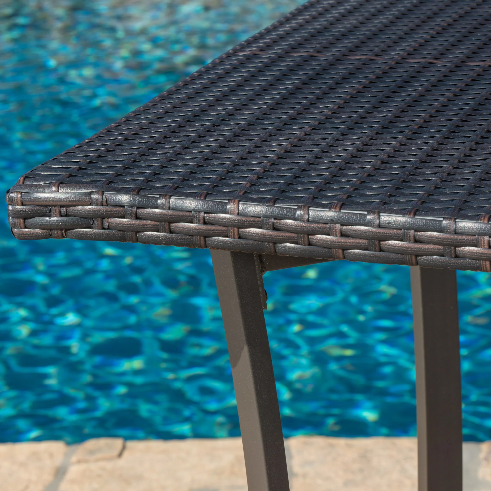 Cait Outdoor Square Multi-Brown Wicker Bar Table with Aluminum Frame - furnishings
