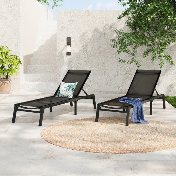 Savannah Outdoor Aluminum Folding Chaise Lounge, Set of 2 - furnishings