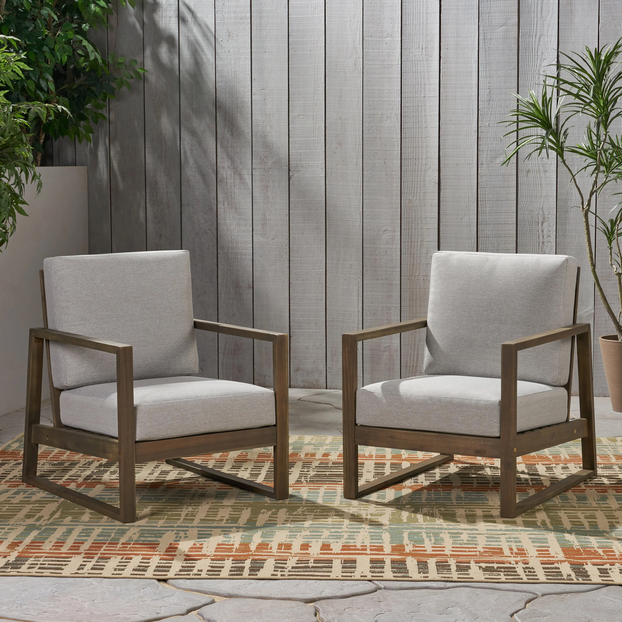 Marlee Outdoor Acacia Wood Club Chair with Cushions (Set of 2) - furnishings
