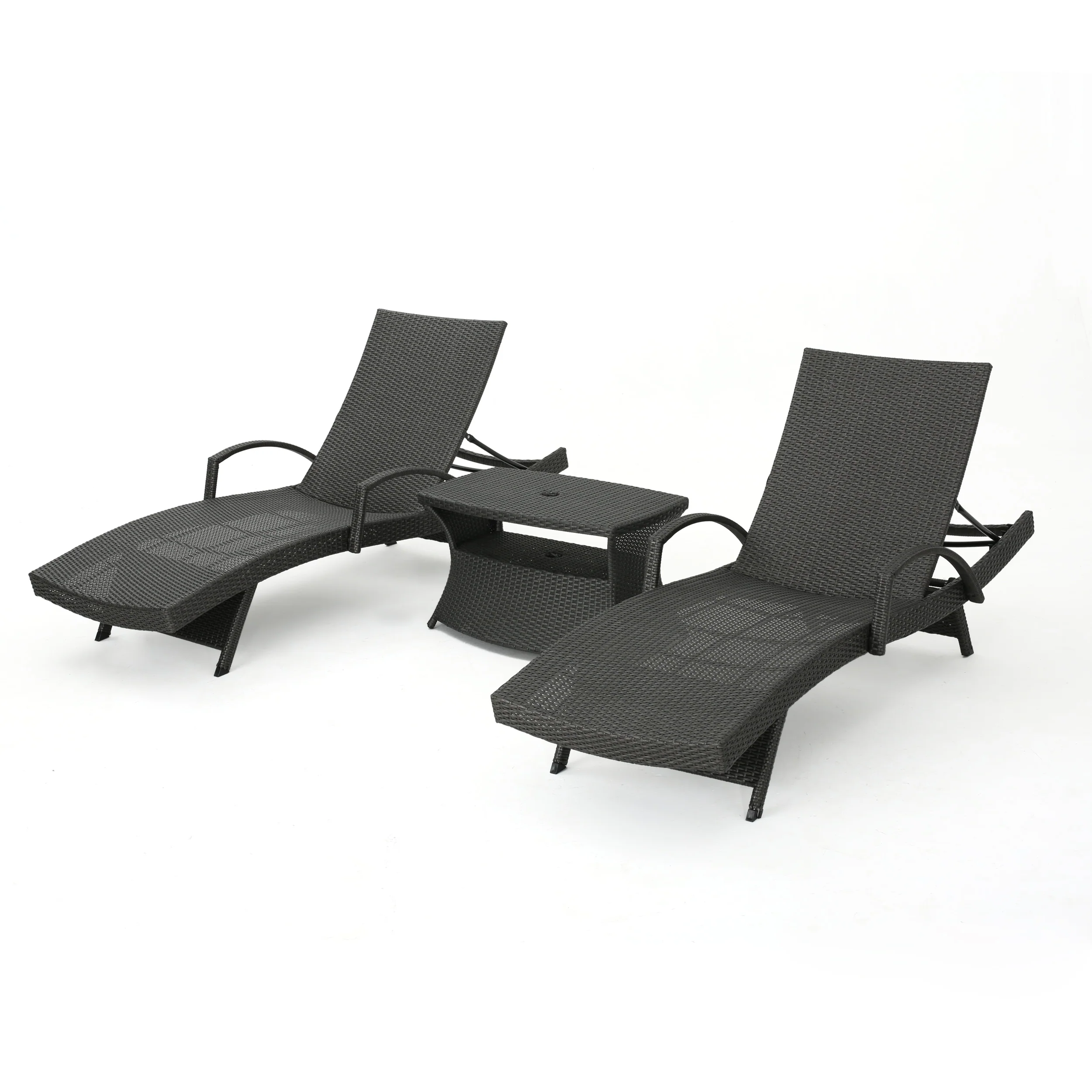 Soleil Outdoor Wicker Chaise Lounges (Set of 2) w/ Coffee Table - furnishings