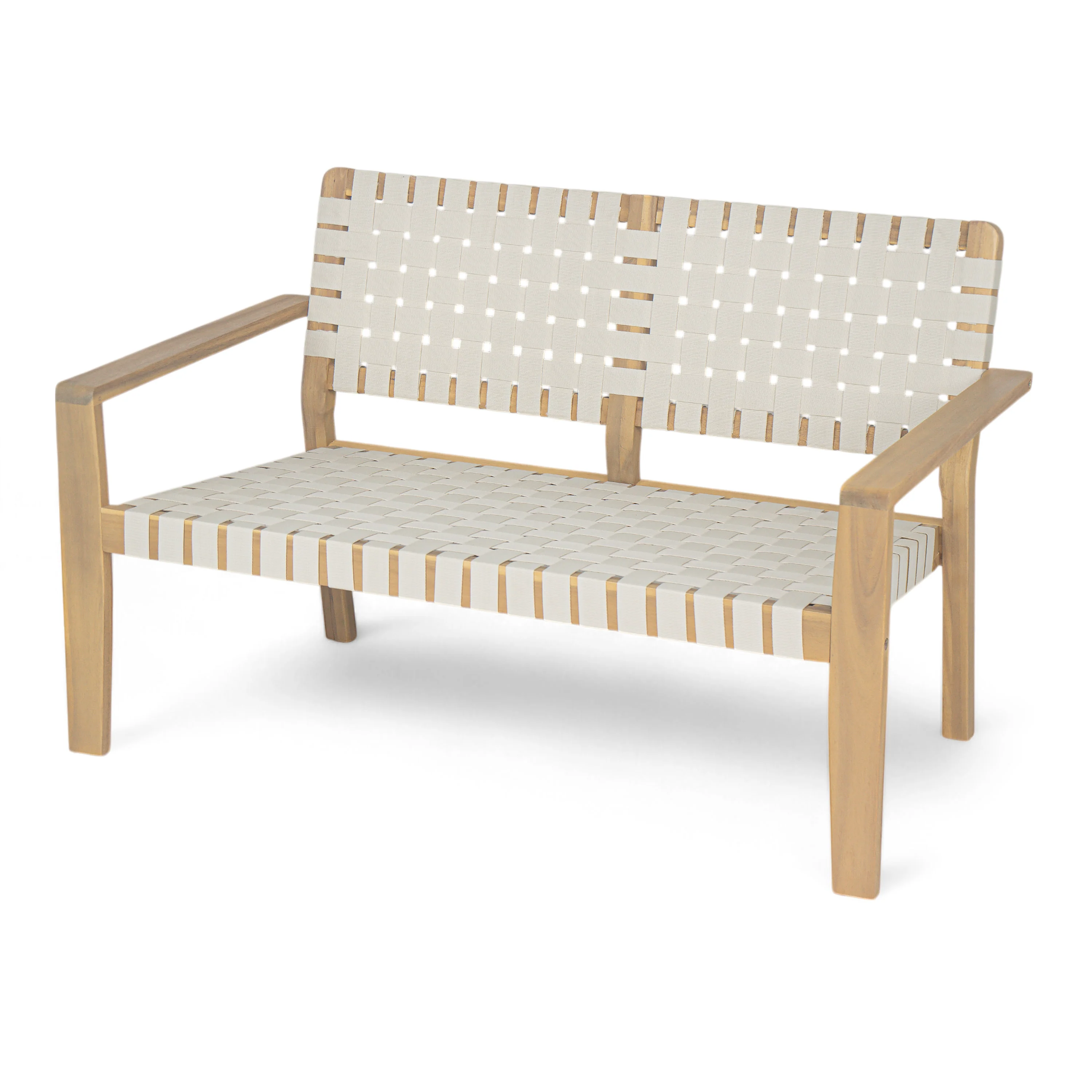 Aspenley Modern Outdoor Patio Double Chaise Loveseat with Wooden Frame and Woven Rope - furnishings