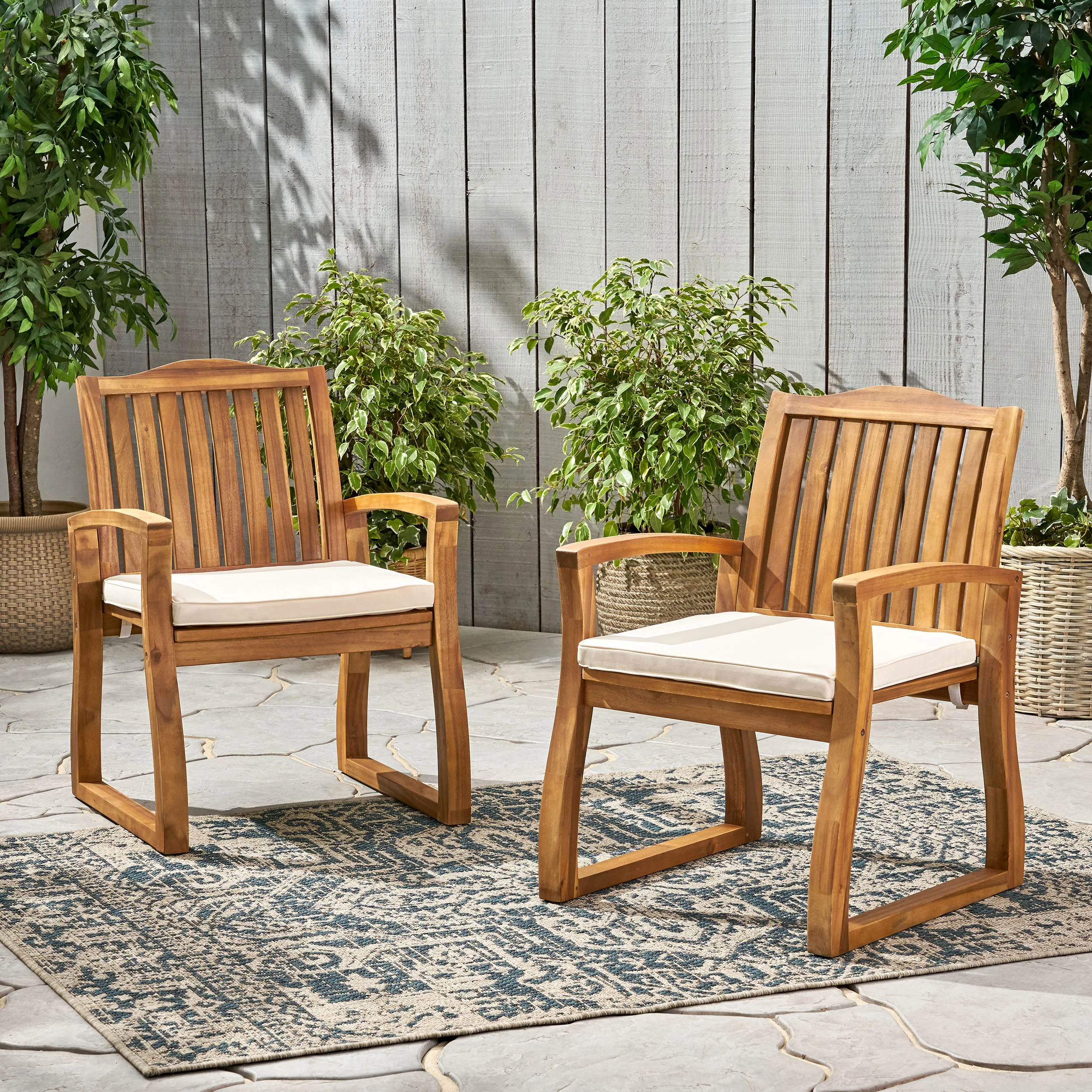 Tampa Teak Finish Acacia Wood Outdoors Dining Chairs (Set of 2) - furnishings