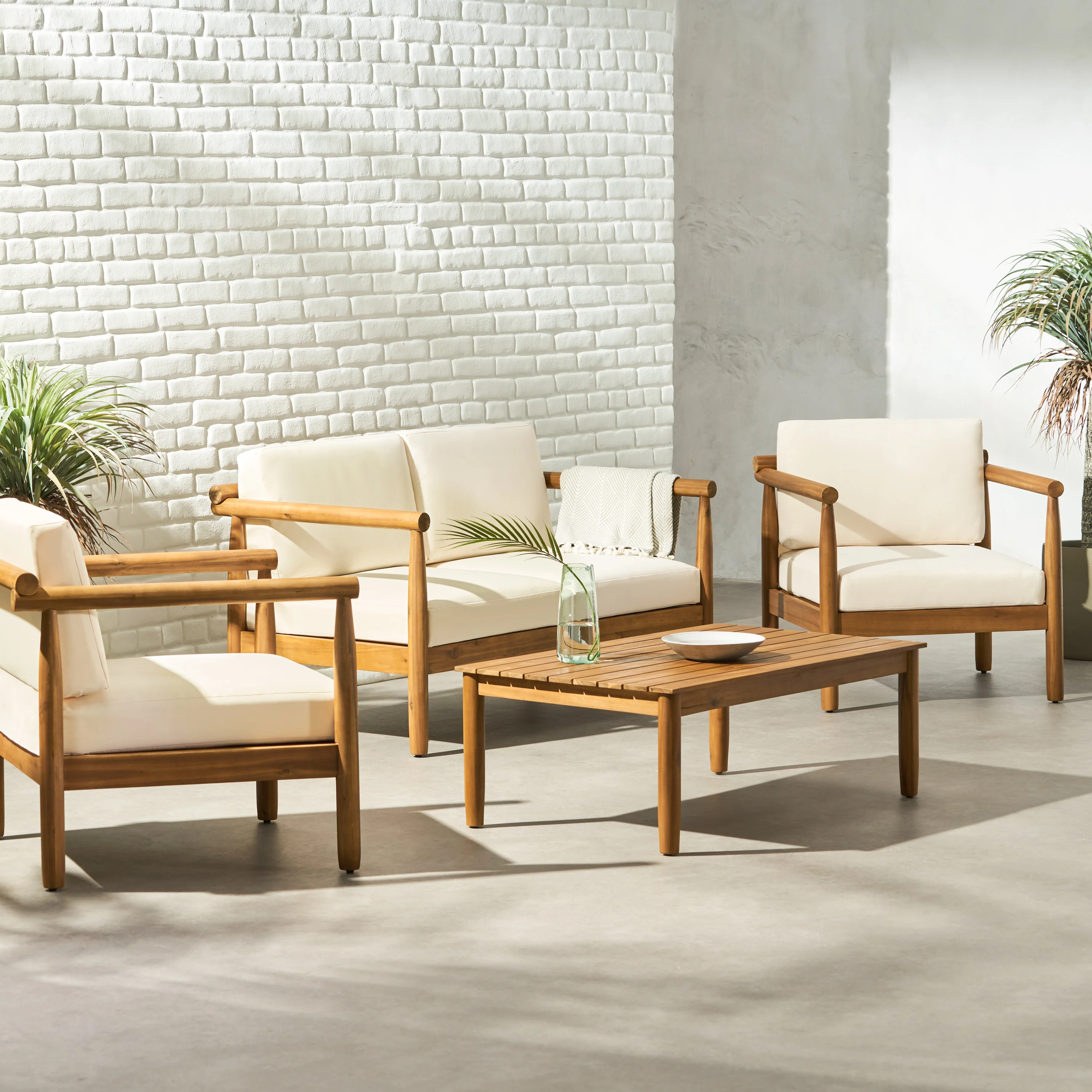 Benewah Outdoor Acacia Wood 4 Seater Chat Set - furnishings