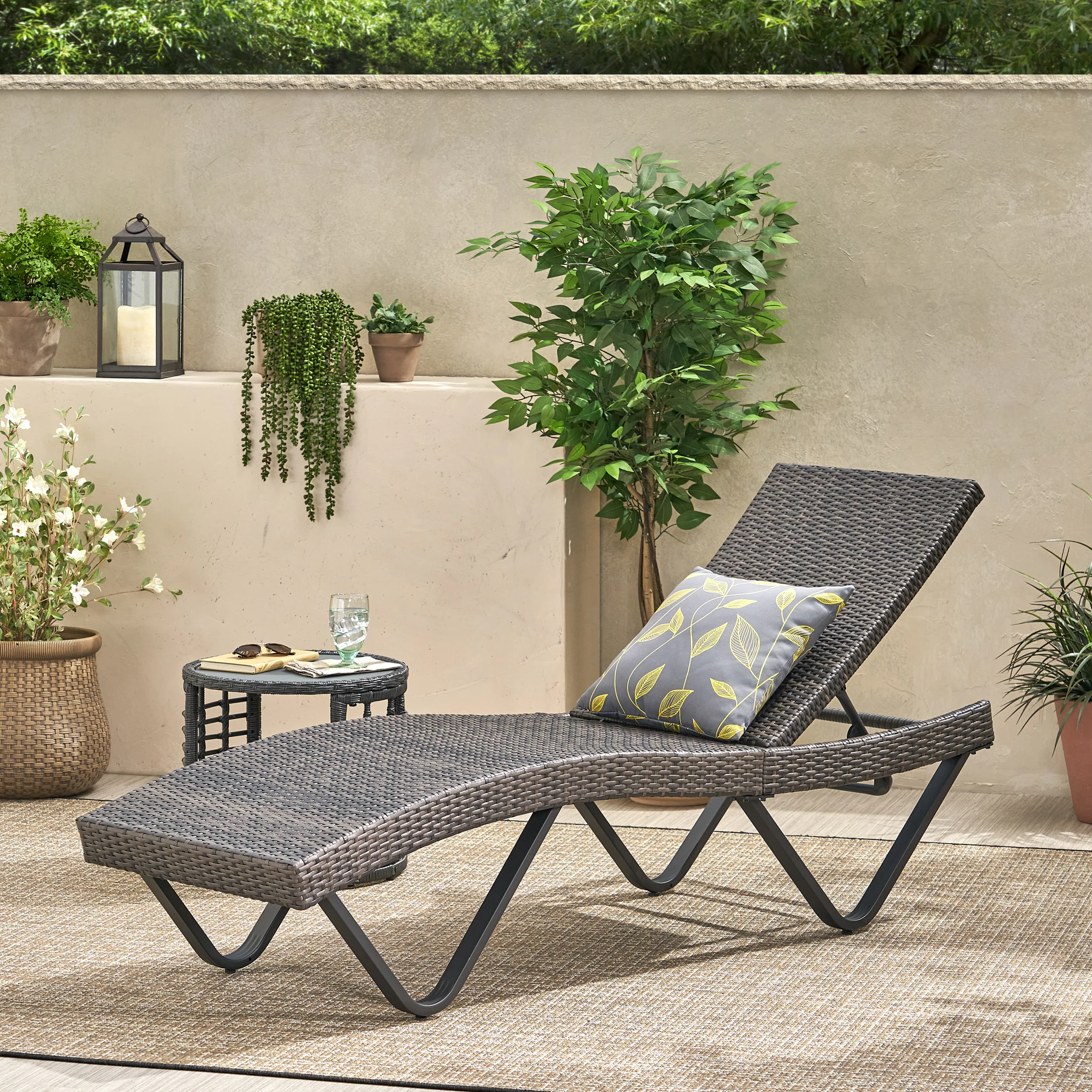 Zanna Outdoor Gray Wicker Adjustable Chaise Lounge - furnishings