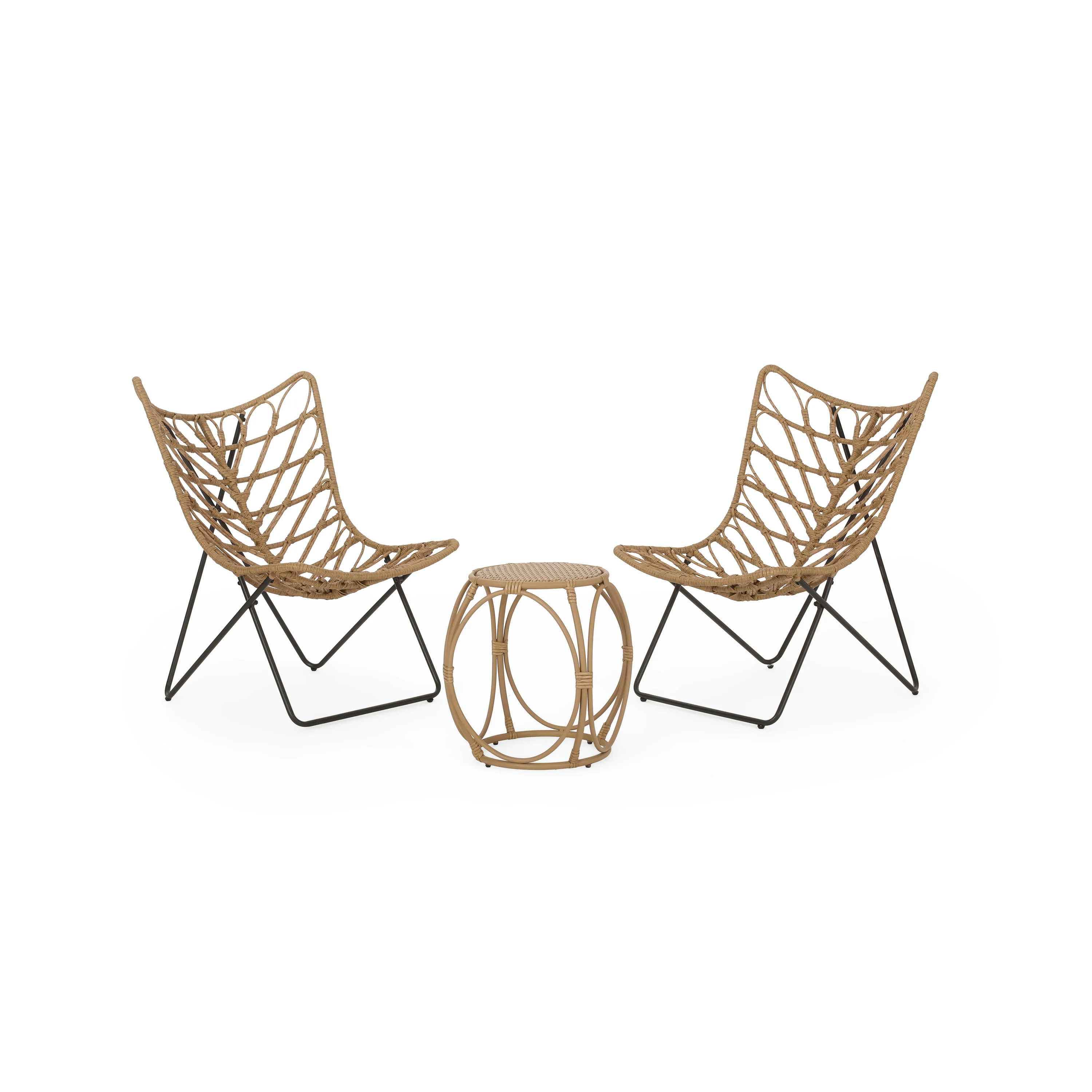 Danbury Outdoor Boho Modern Wicker 3 Piece Chat Set - furnishings