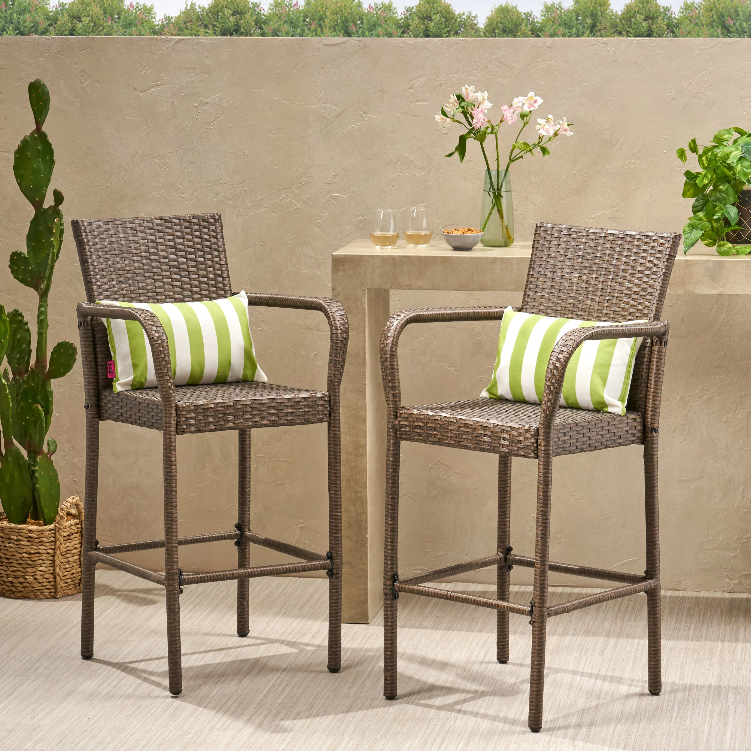Conquista 30-Inch Outdoor Mix Mocha Wicker Barstool - furnishings