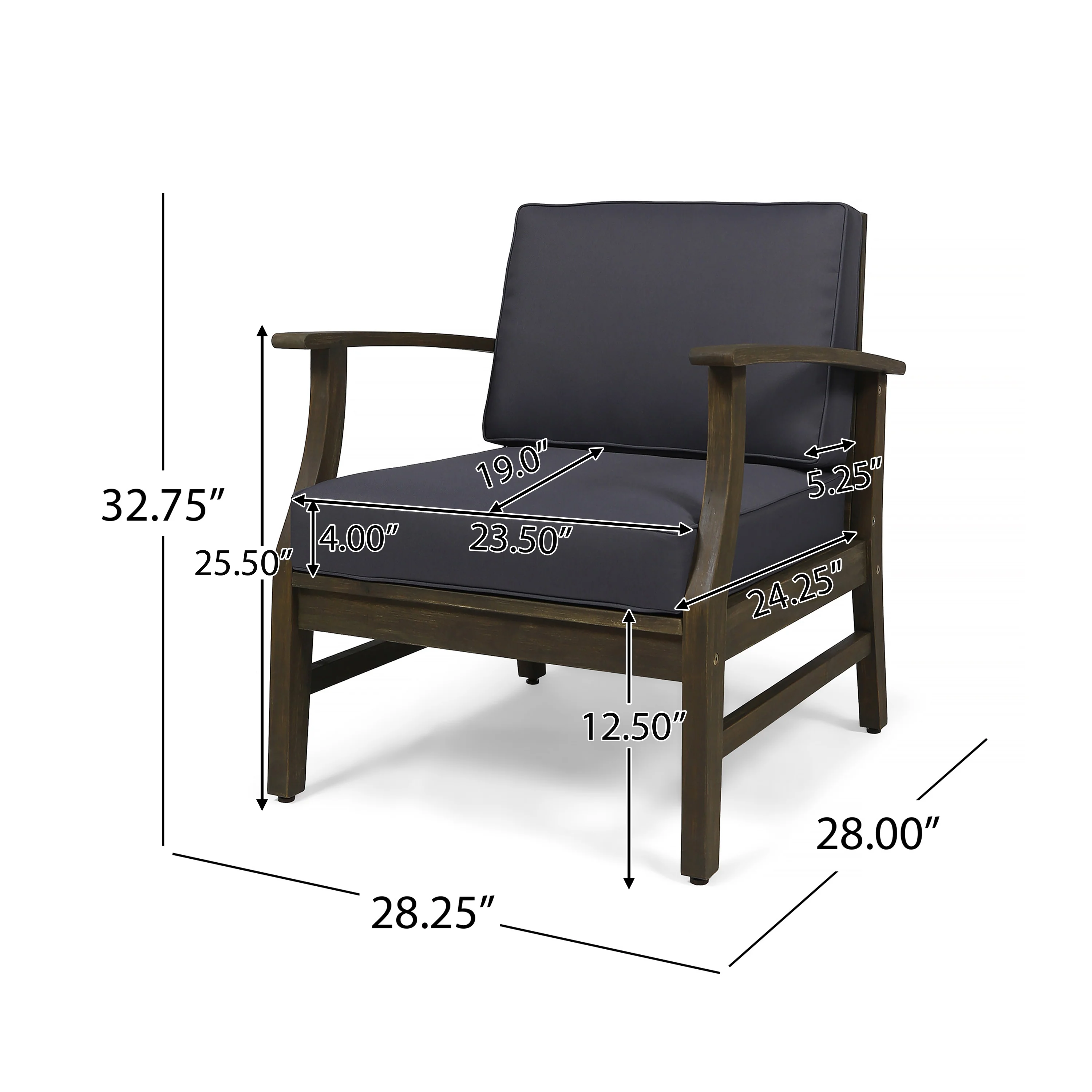 Easter Outdoor 5 Piece Acacia Wood Club Chair and Fire Pit Set, Gray Finish and Gray - furnishings