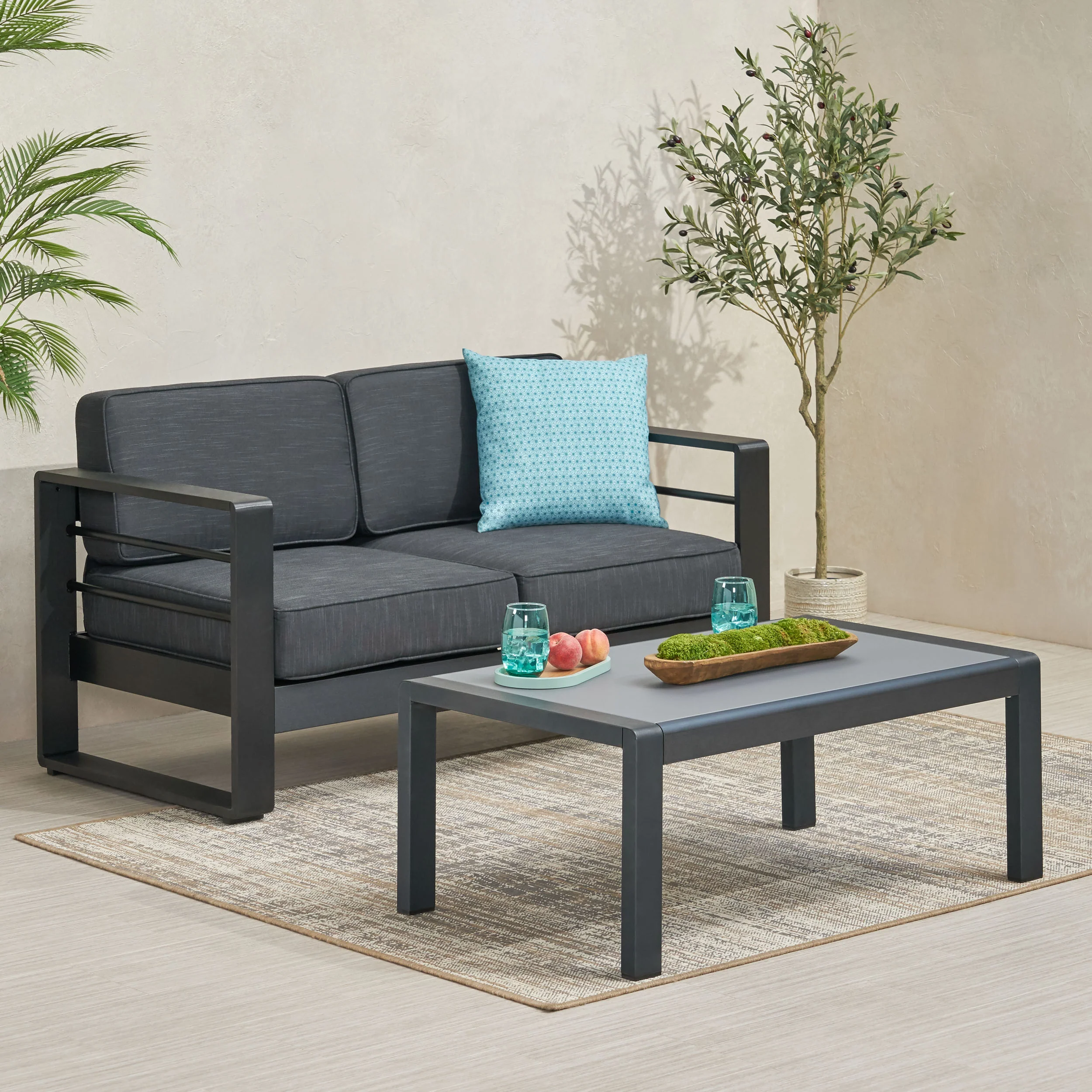 Gadd Outdoor Aluminum Loveseat and Coffee Table Set - furnishings
