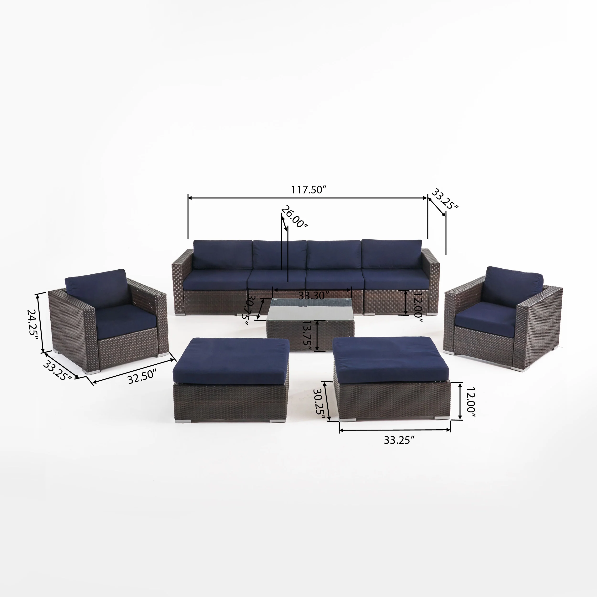 Kyra Outdoor 6 Seater Wicker Modular Sectional Sofa Set with Sunbrella Cushions - furnishings