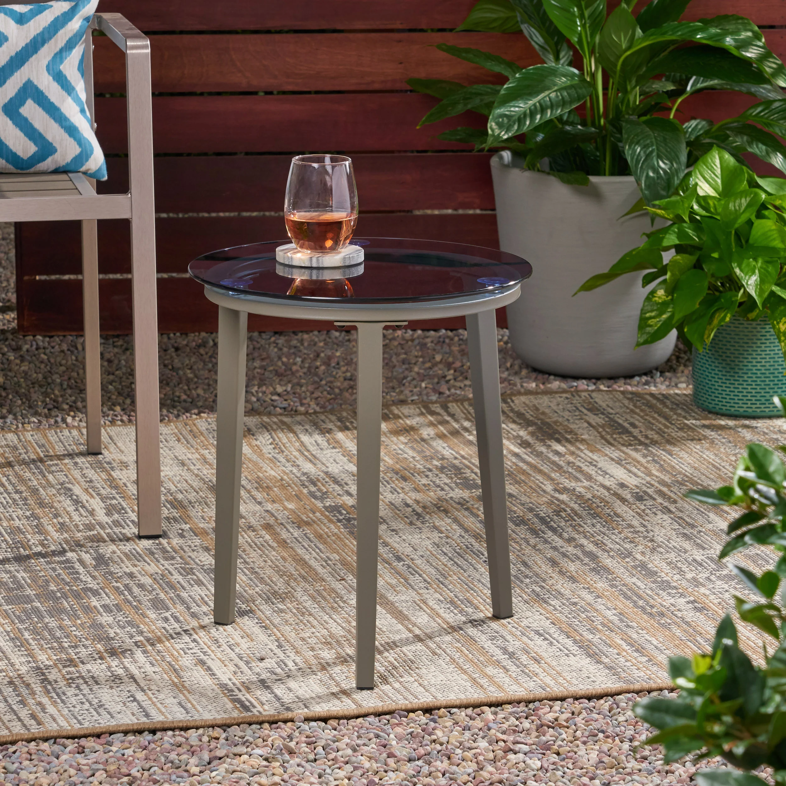 Kalyiah Outdoor Modern Side Table with Tempered Glass Top - furnishings