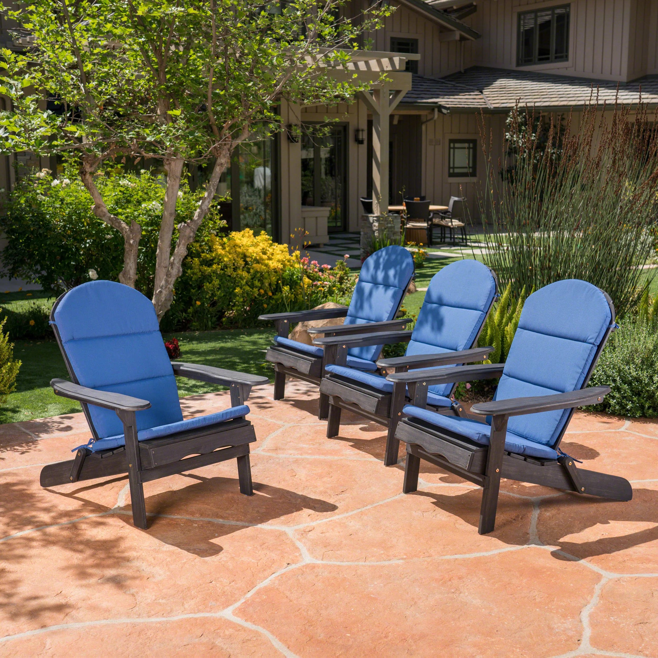 Nelie Outdoor Acacia Wood Folding Adirondack Chairs with Cushions - furnishings