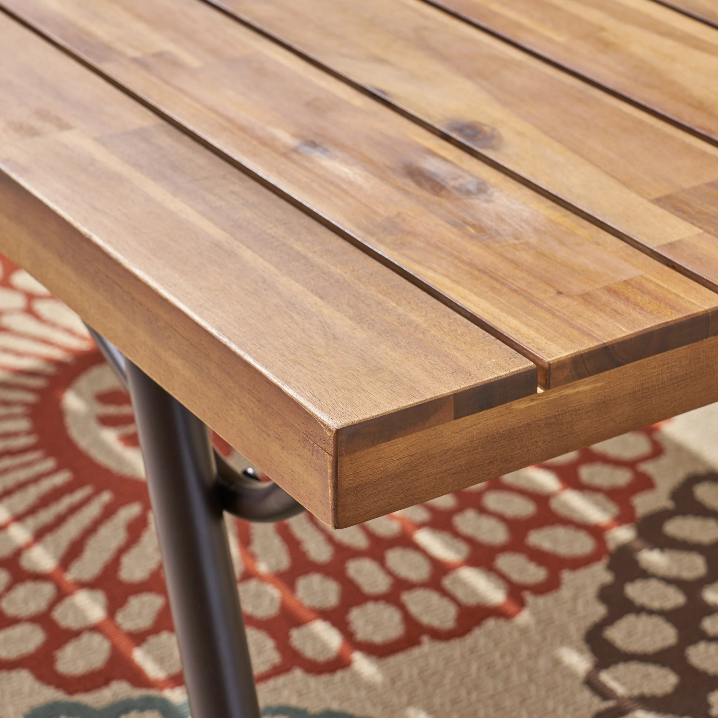 Nora Outdoor Acacia Wood Chat Set, Teak Finish and Dark Gray - furnishings