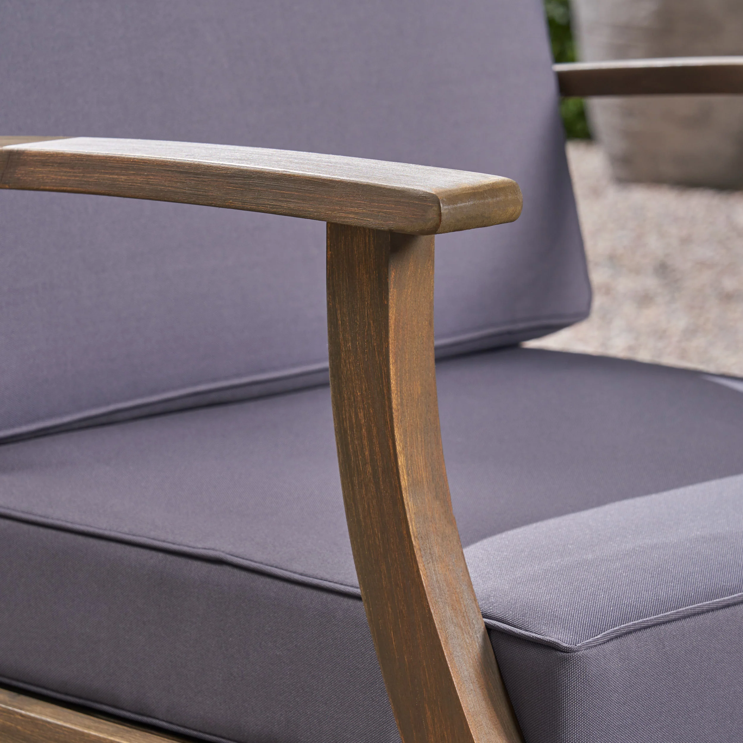 Lilith Outdoor 5 Piece Acacia Wood Club Chair and Fire Pit Set, Gray Finish and Gray - furnishings
