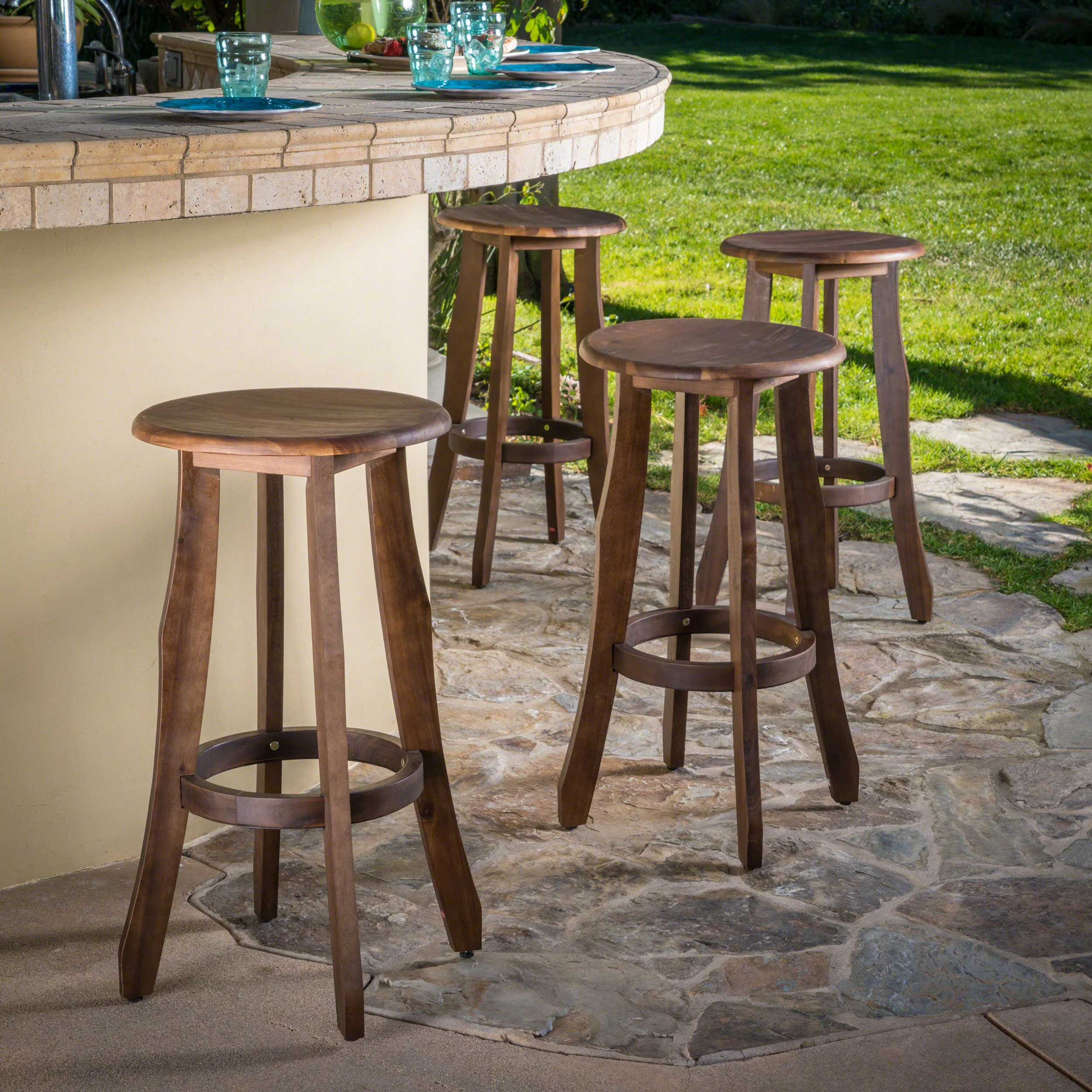 Primrose 30-Inch Outdoor Dark Brown Finished Acacia Wood Barstools - furnishings