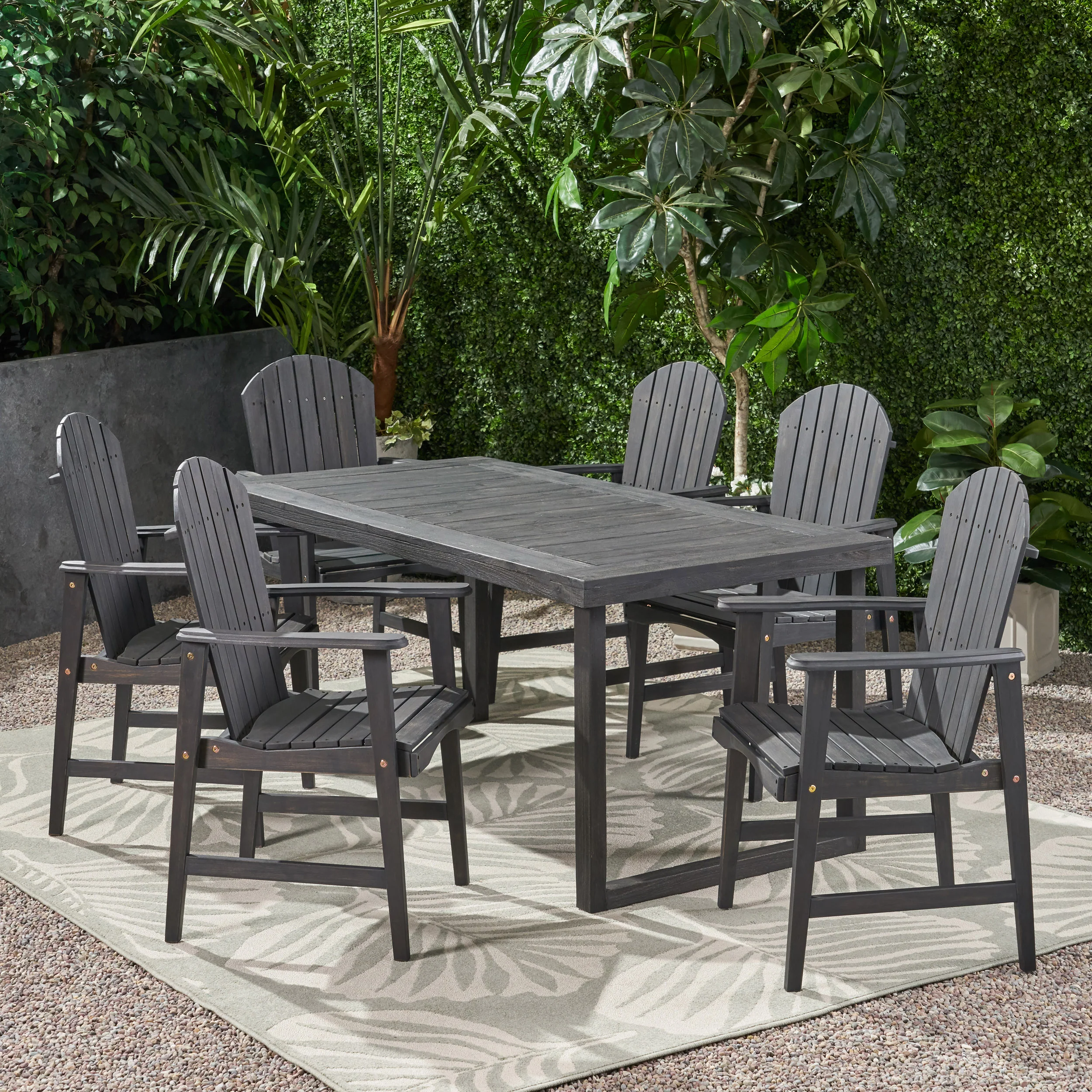 Ace Outdoor 6 Seater Acacia Wood Adirondack Dining Set - furnishings