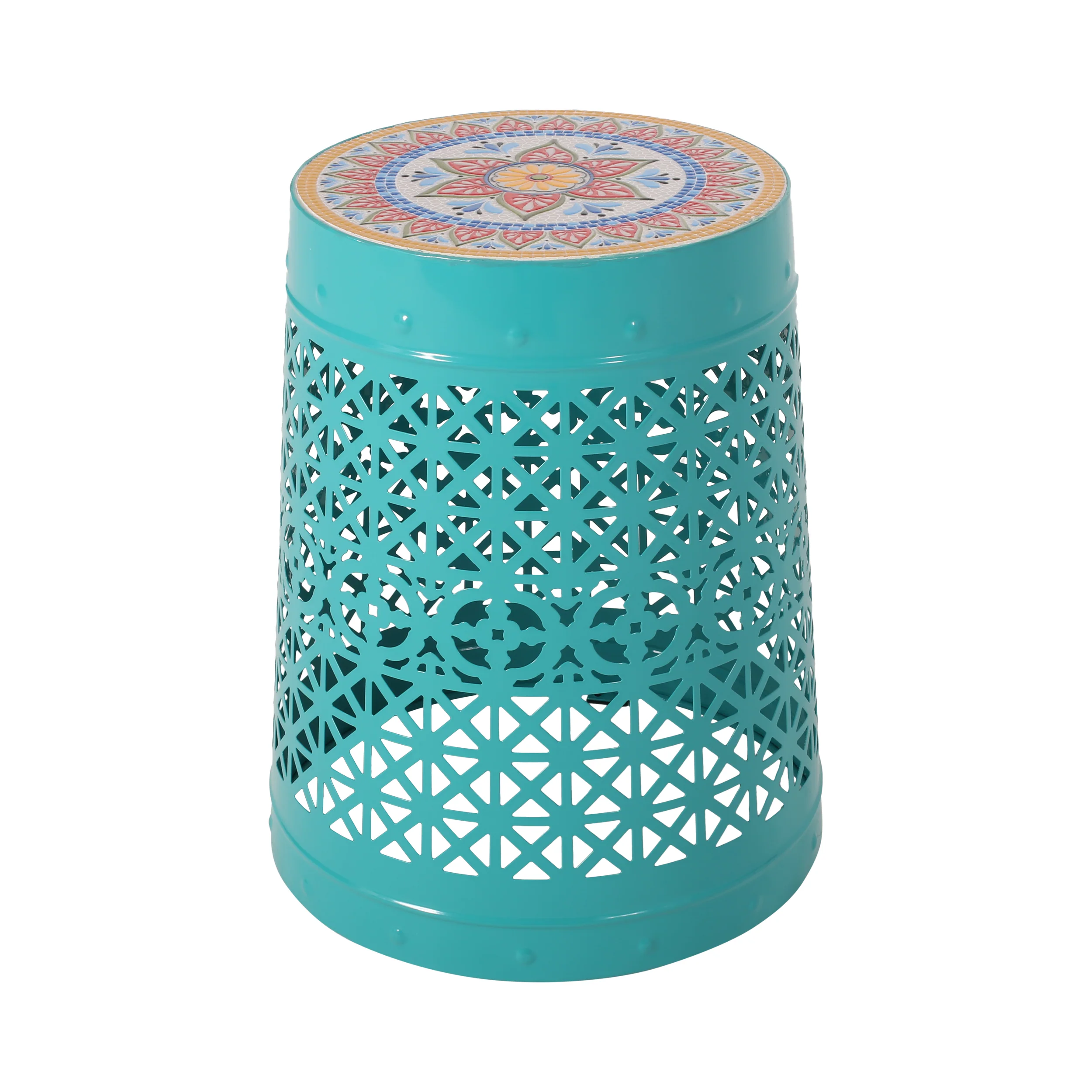 Khalief Outdoor Lace Cut Side Table with Tile Top - furnishings