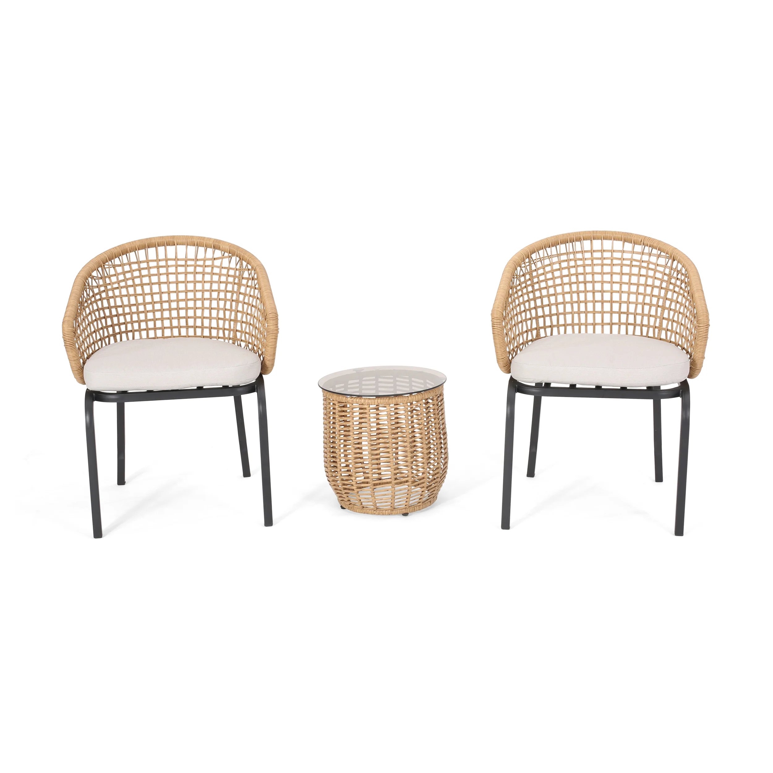 Herbert Outdoor Wicker 3 Piece Chat Set with Side Table - furnishings