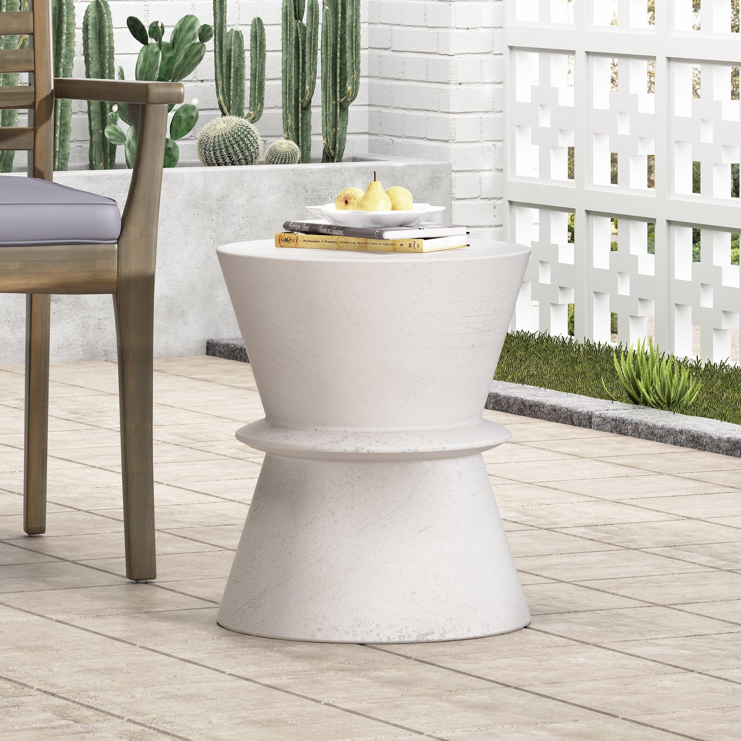Cambio Outdoor Lightweight Concrete Side Table, Antique White - furnishings