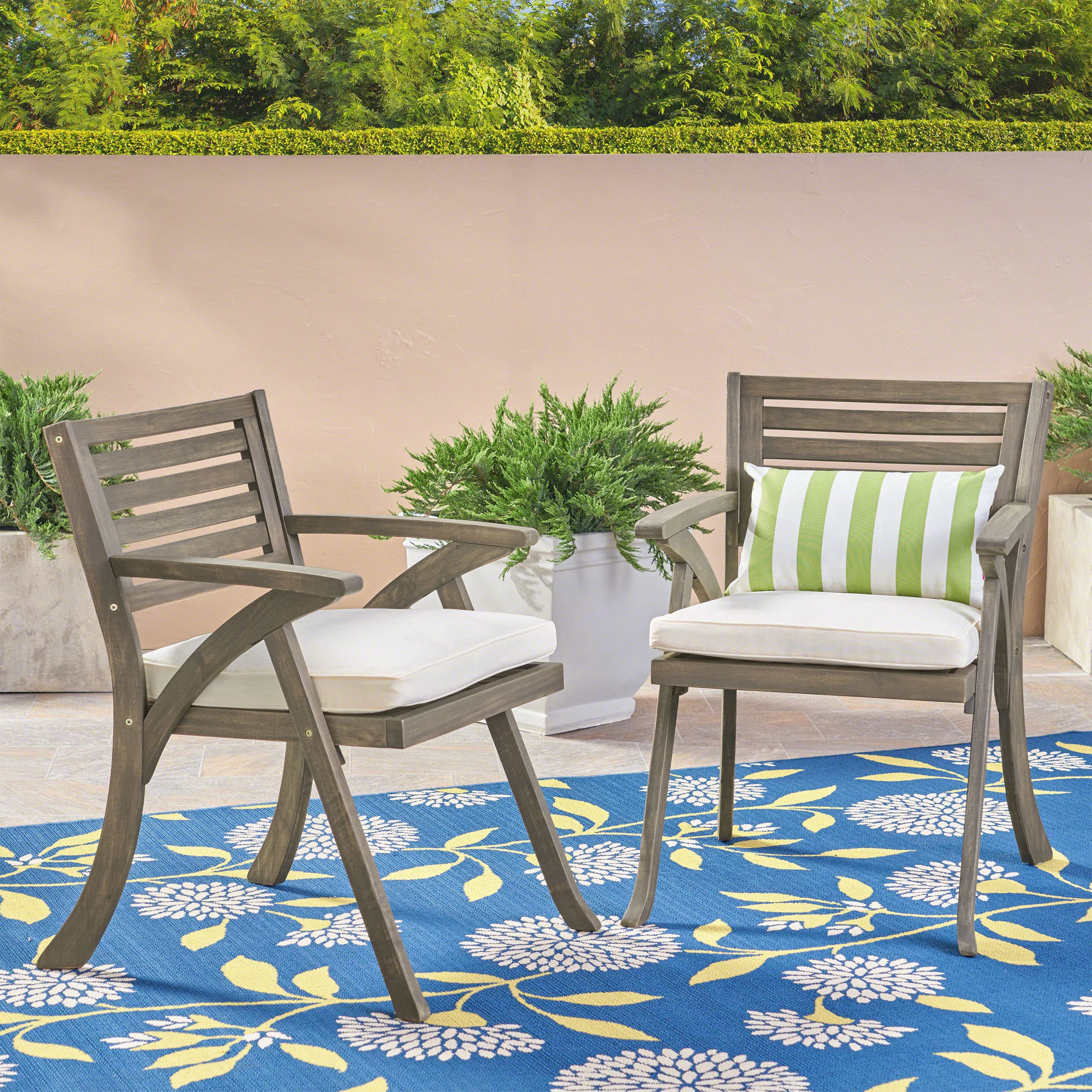 Sean Outdoor Acacia Wood Dining Chair, Gray and Cr?§?§me - furnishings
