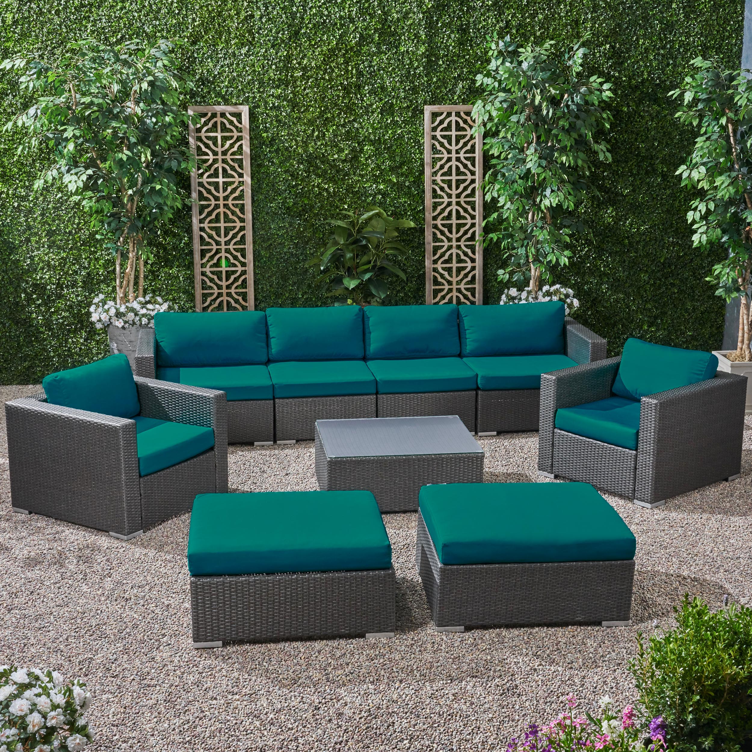 Kyra Outdoor 6 Seater Wicker Modular Sectional Sofa Set with Sunbrella Cushions - furnishings