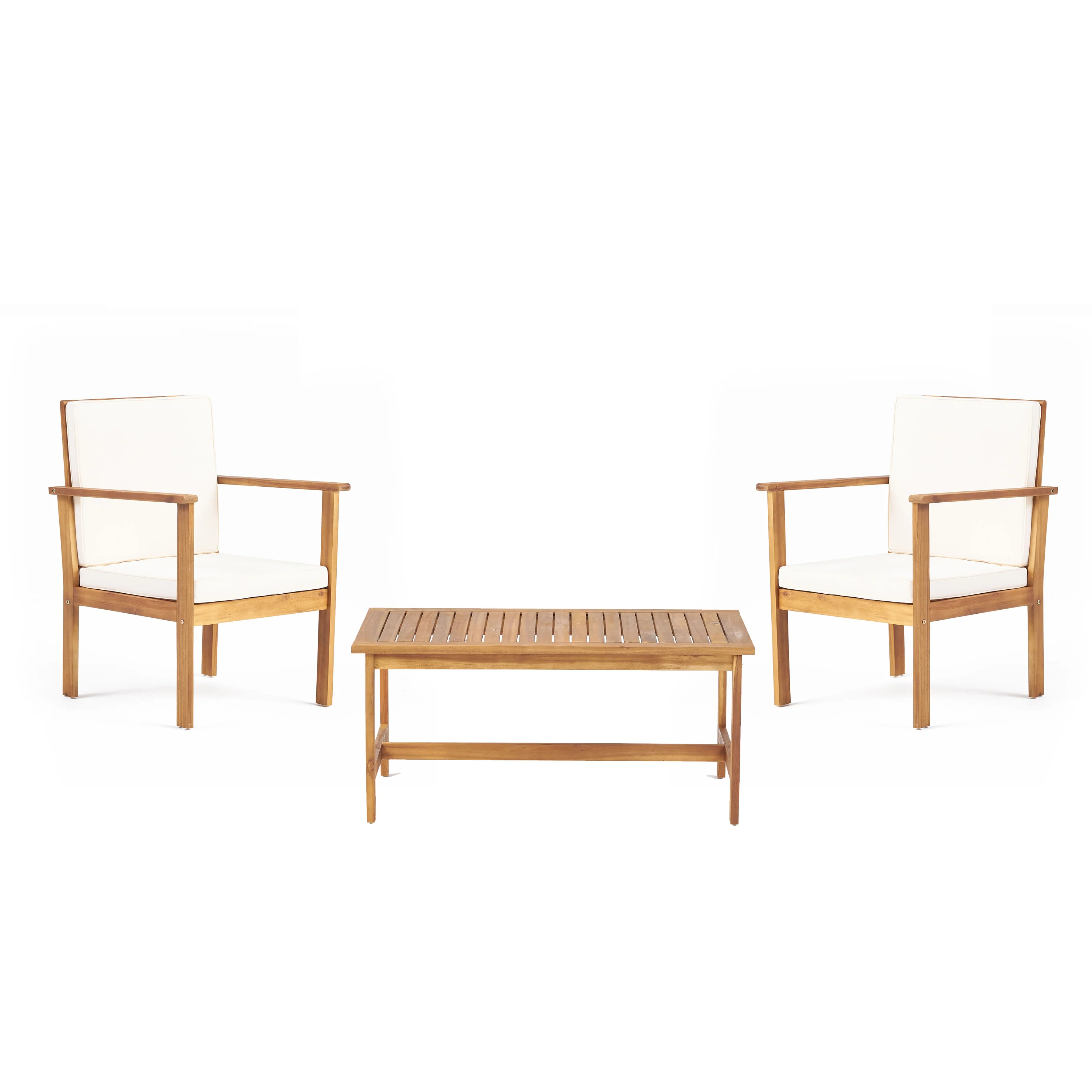Harvey Outdoor Acacia Wood Club Chair and Coffee Table Set with Cushions - furnishings