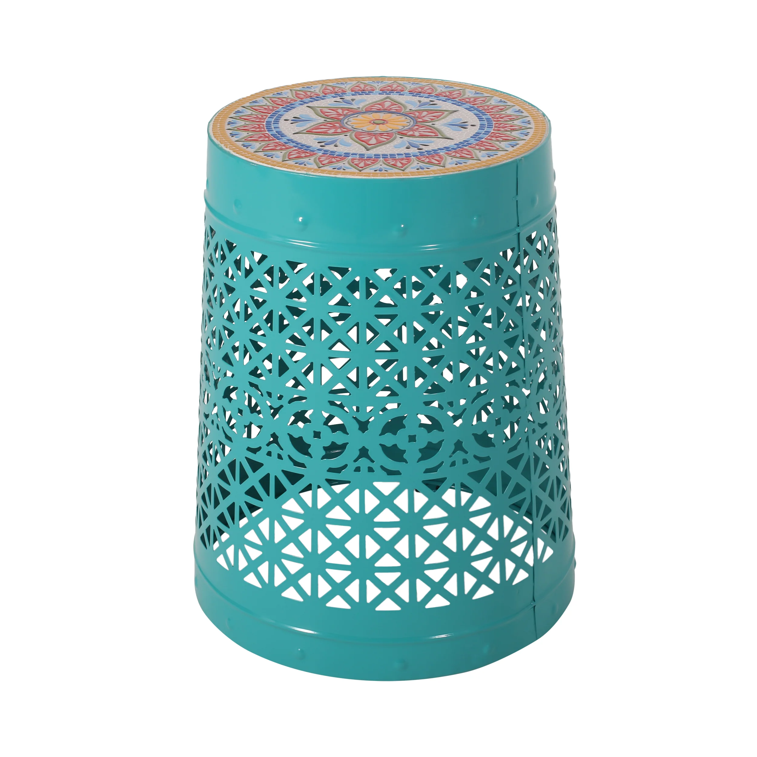 Khalief Outdoor Lace Cut Side Table with Tile Top - furnishings